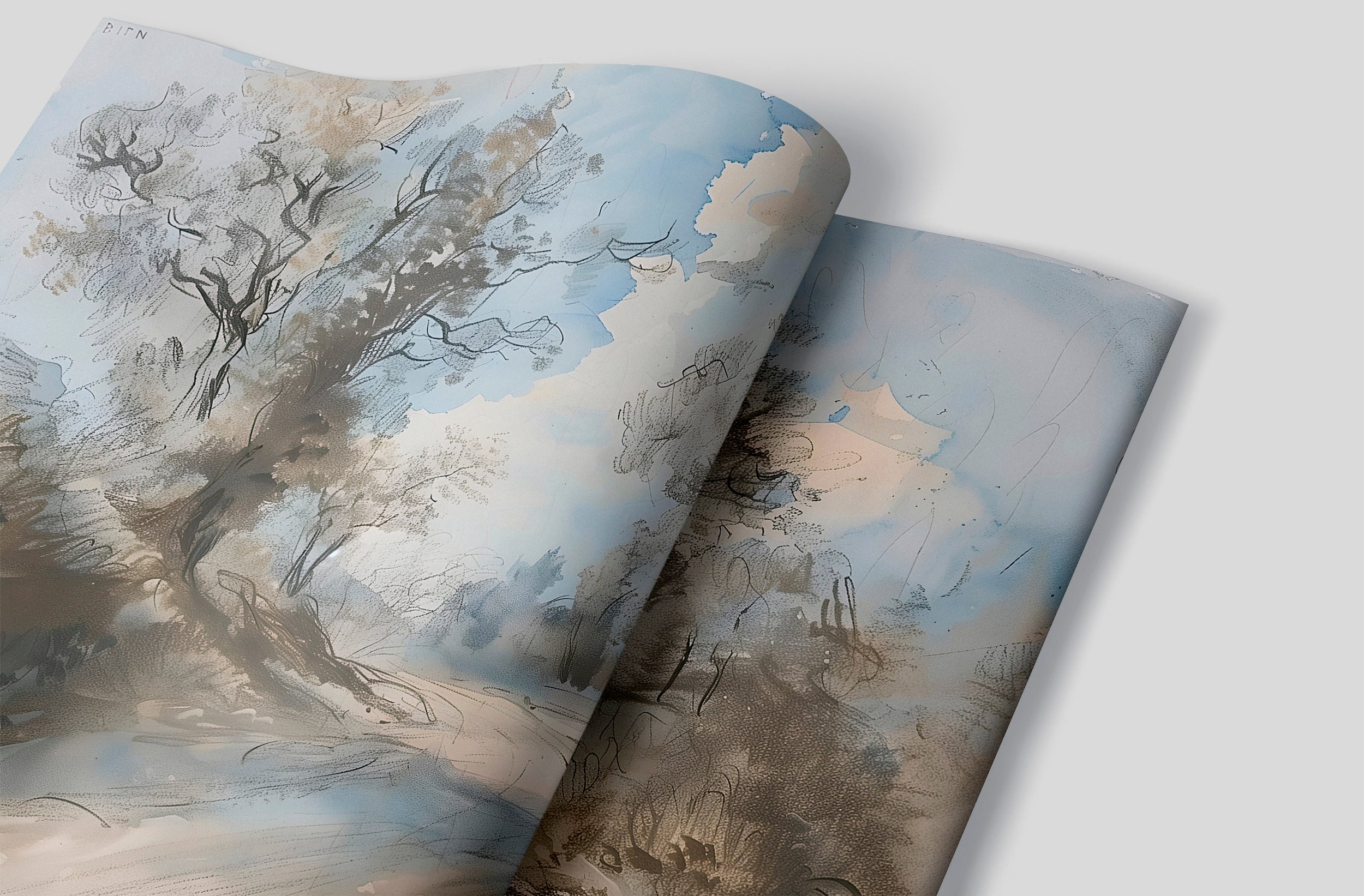 Scenic Vintage Landscape Wallpaper, Peel and Stick Pastel Colors Road and Trees Mural, Old Style Classic Countryside Mural, Removable Nature