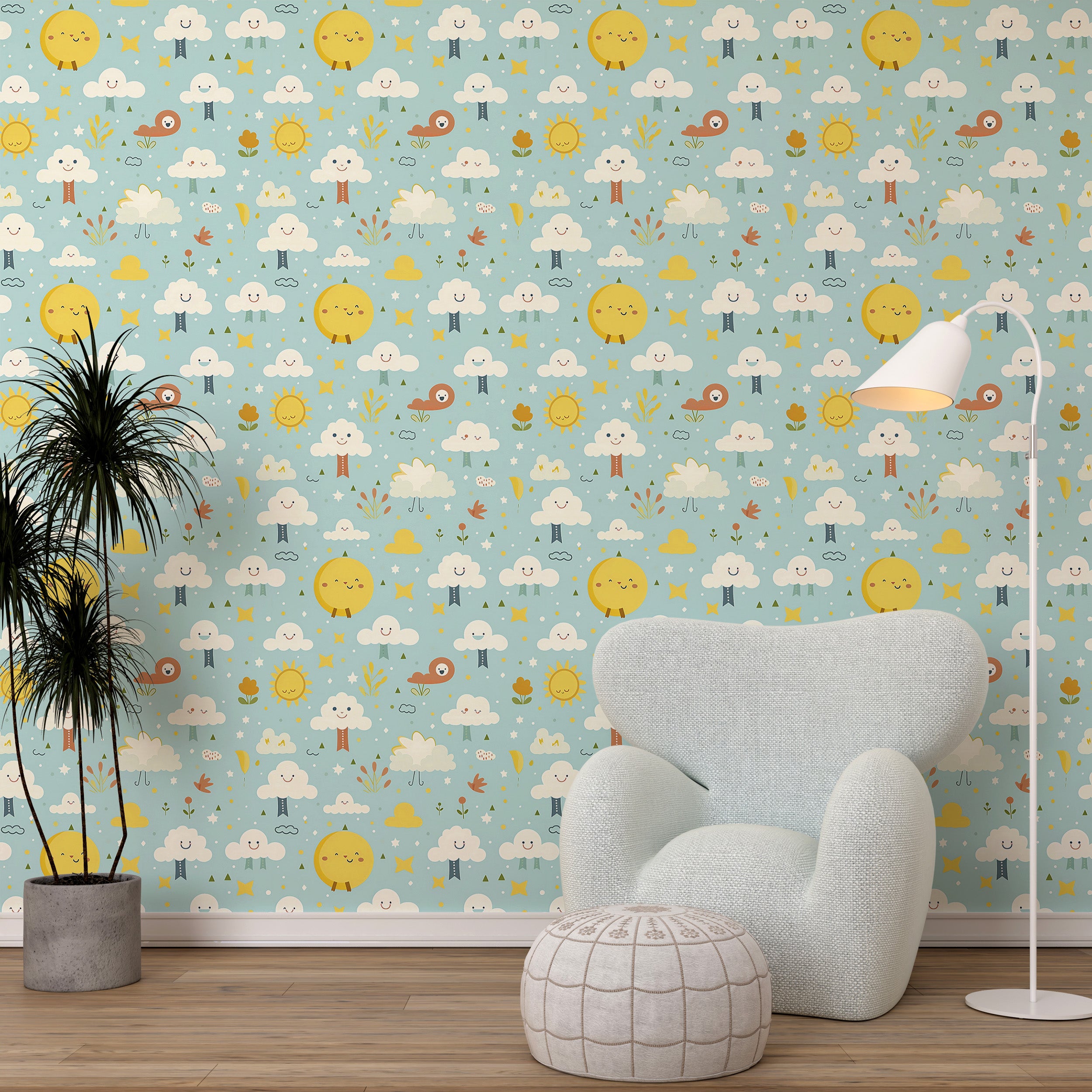 Captivating Nursery Wall Art with Sun and Clouds Imagery
