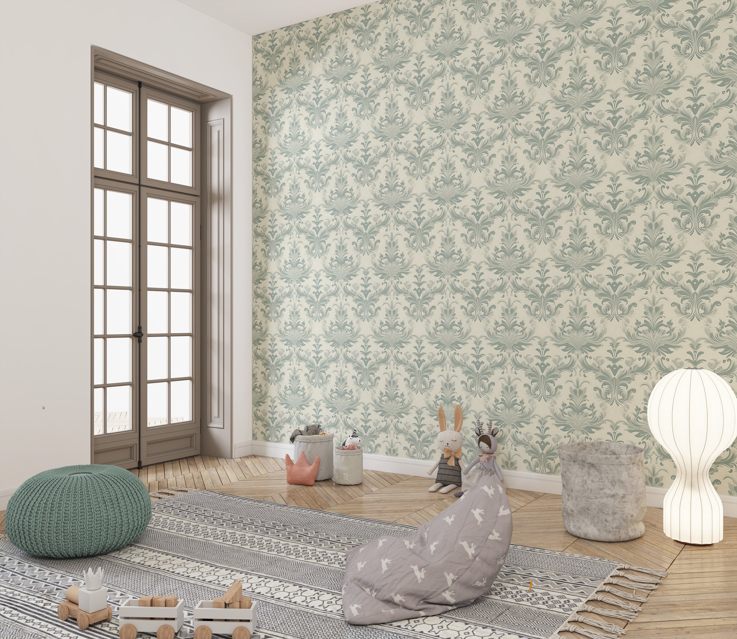 Seamless Blend of Past and Present in Green Wallpaper
