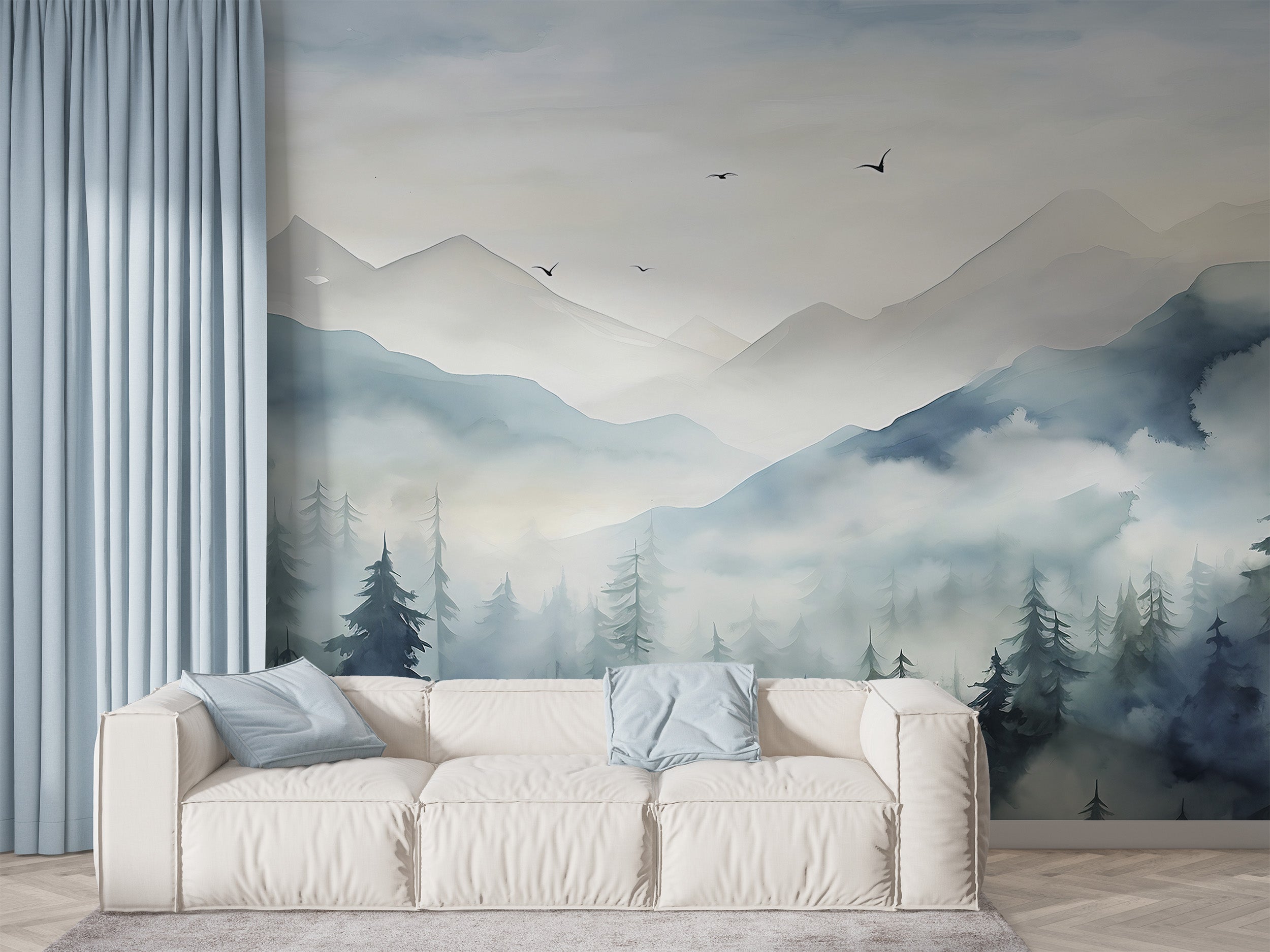 Watercolor Nature Peel and Stick Mural in Room