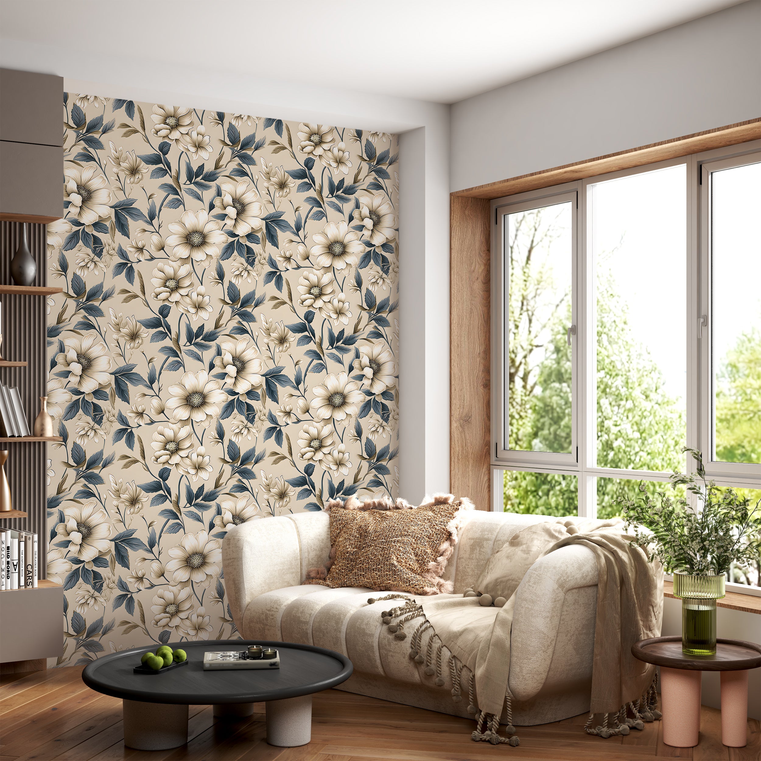 Vintage Blue Flowers Wallpaper