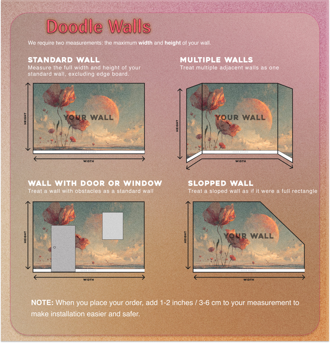 Surreal Floral Wallpaper Mural – Giant Pink Flowers in Dream Desert Landscape with Moon, Fantasy Wall Art for Bedroom or Creative Space
