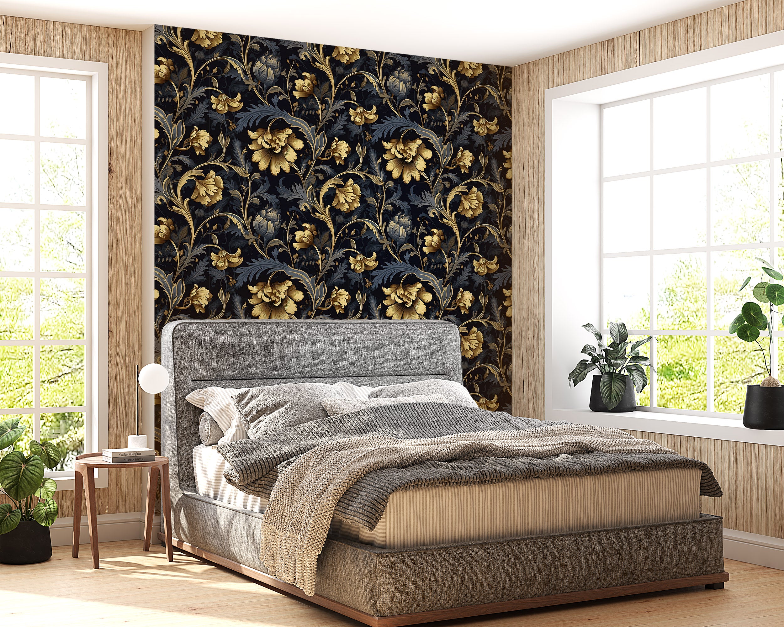 Opulent Gold Flowers on Dark Background