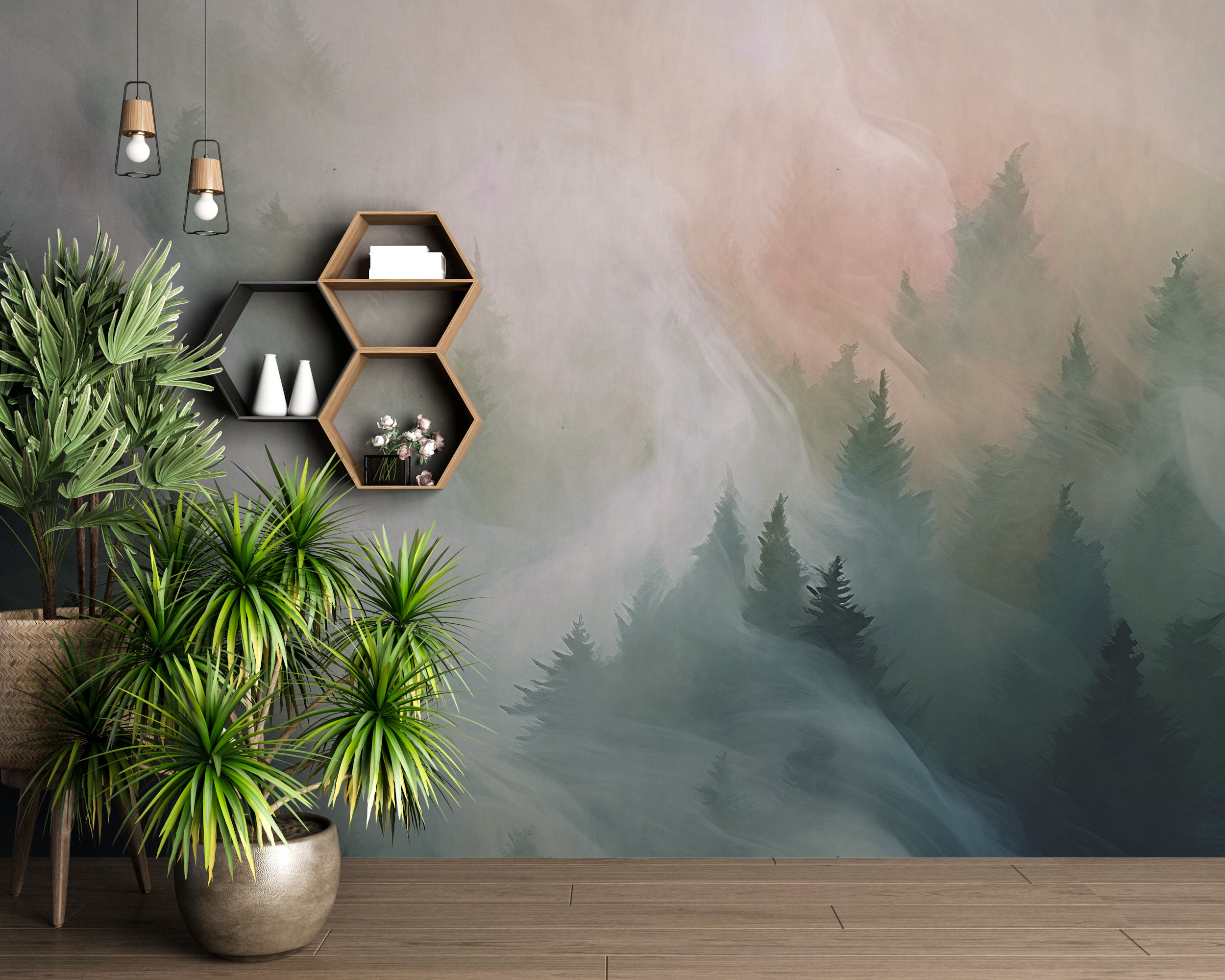 Artistic Watercolor Trees Wallpaper For Interiors