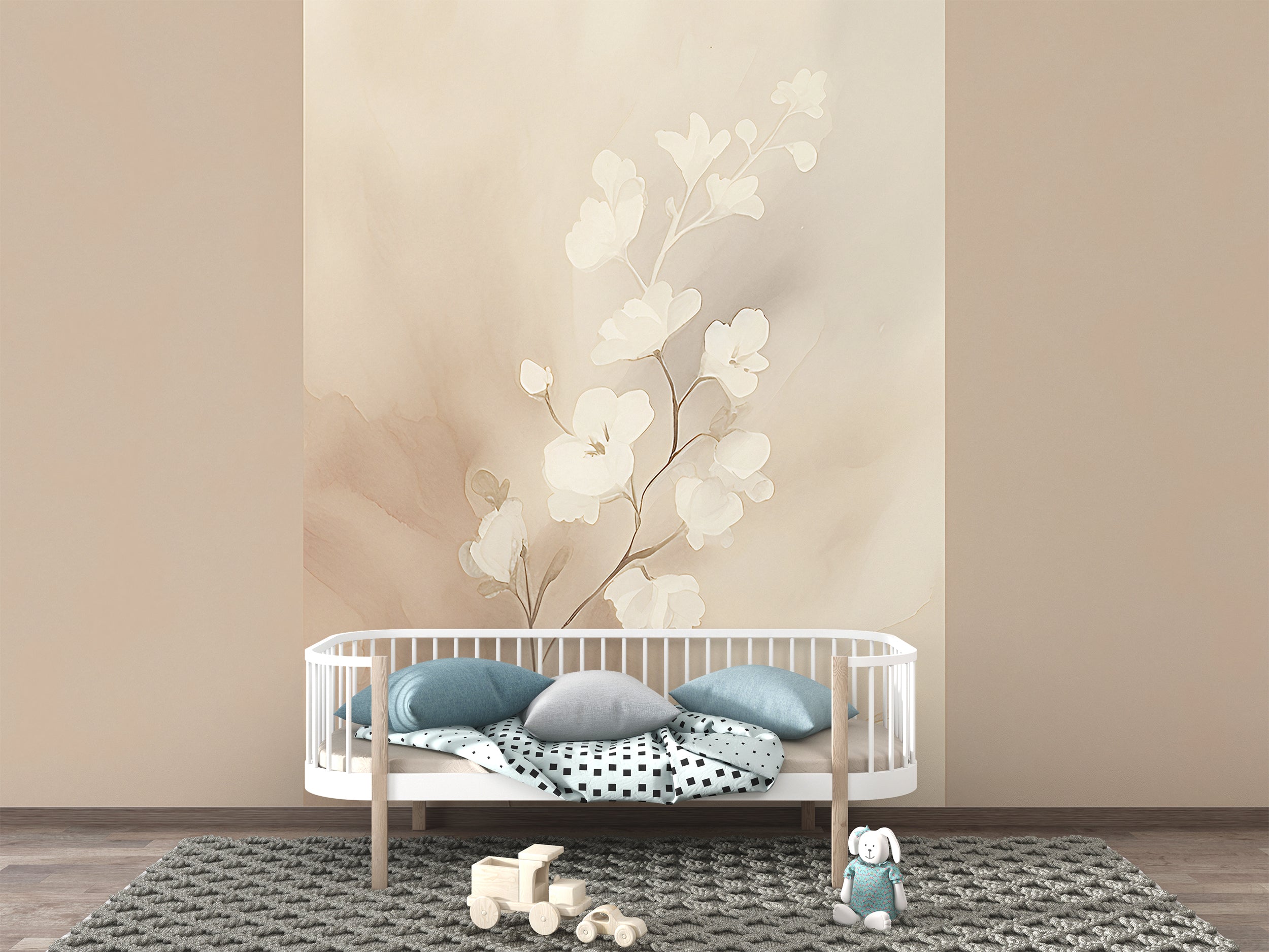 Chic Minimalist White Floral Mural