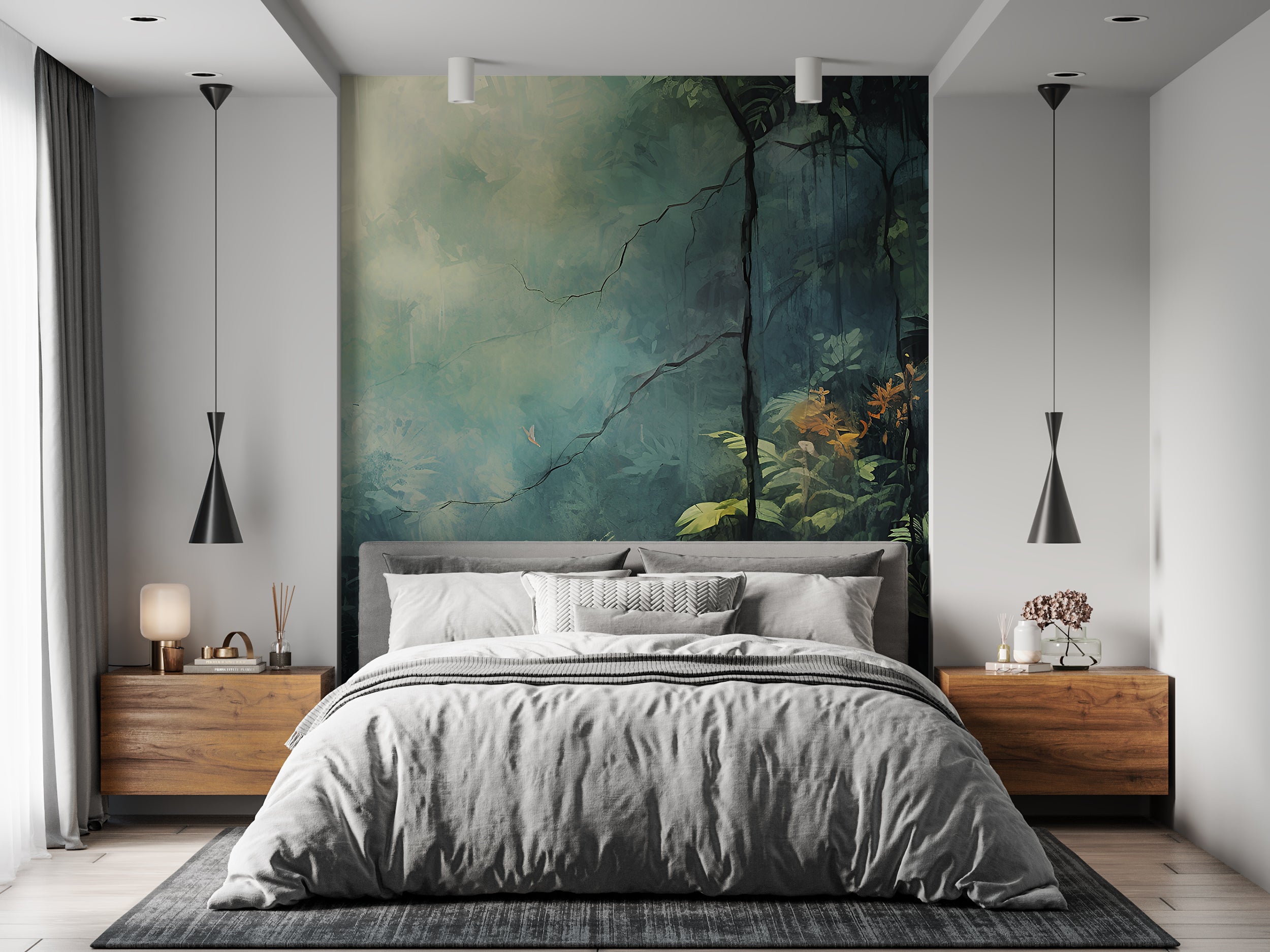 Artistic Pink Flower Forest Mural