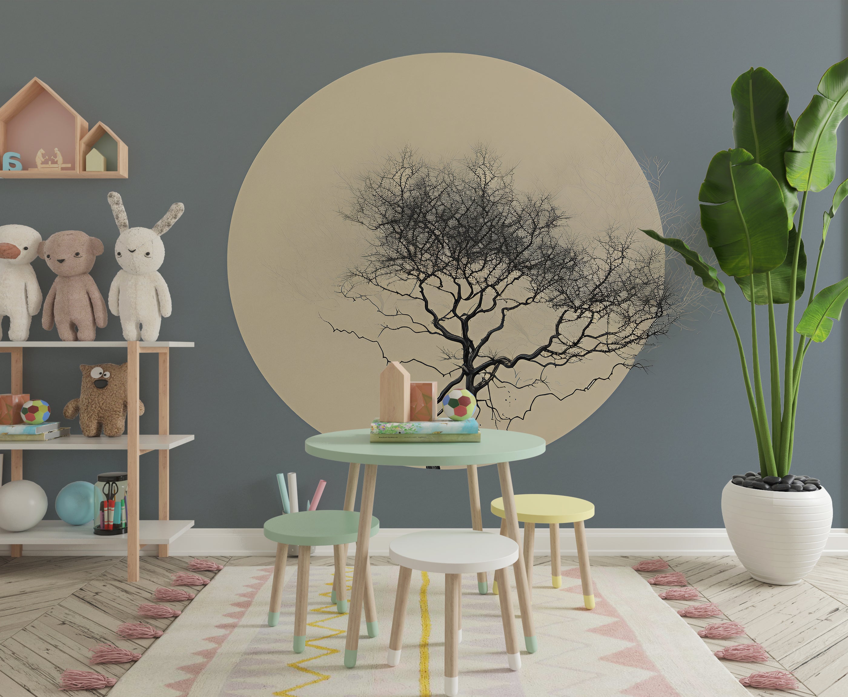 Captivating Blue and Beige Floral Wallpaper