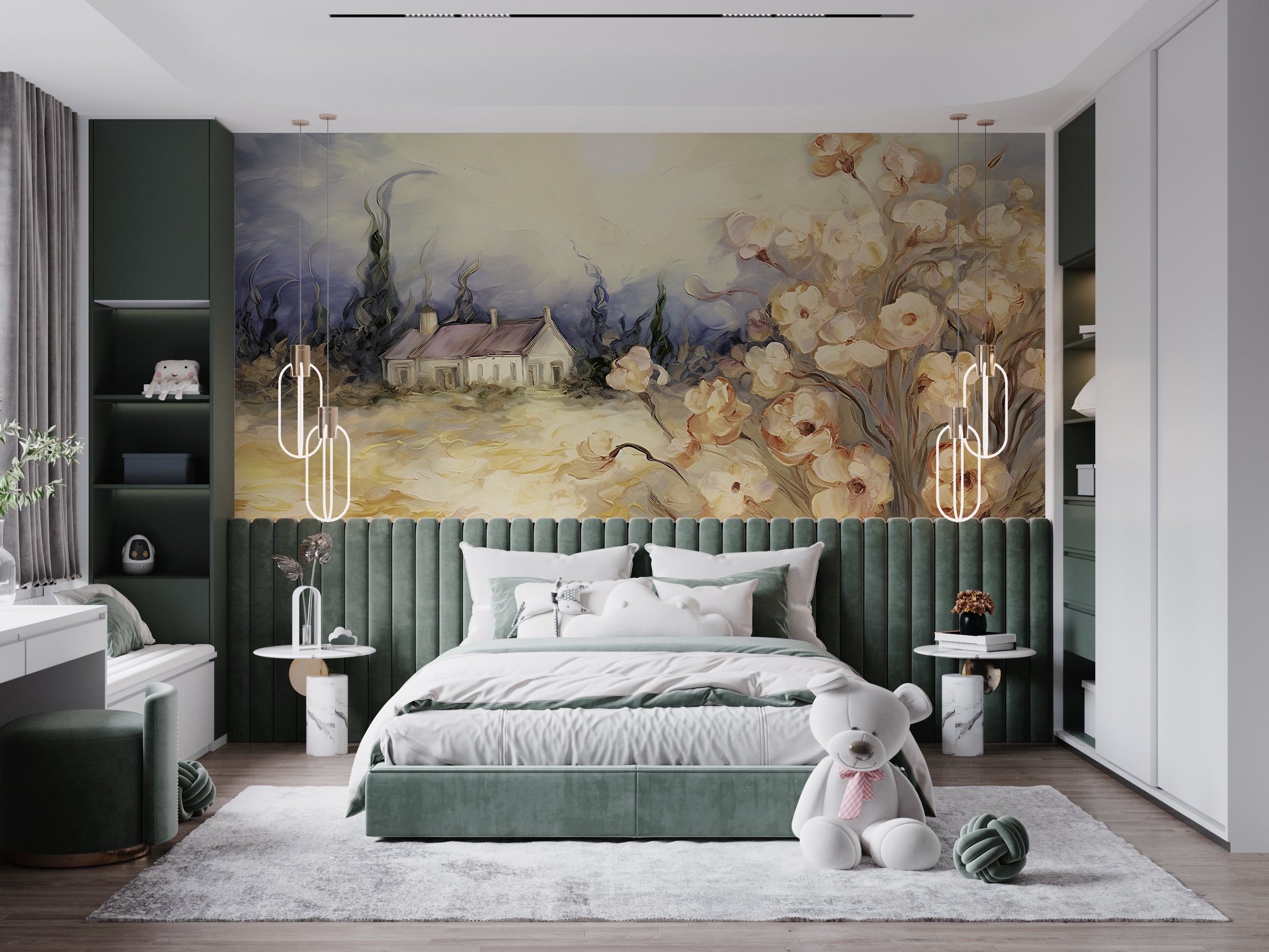 Green and Yellow Landscape Mural Elegance