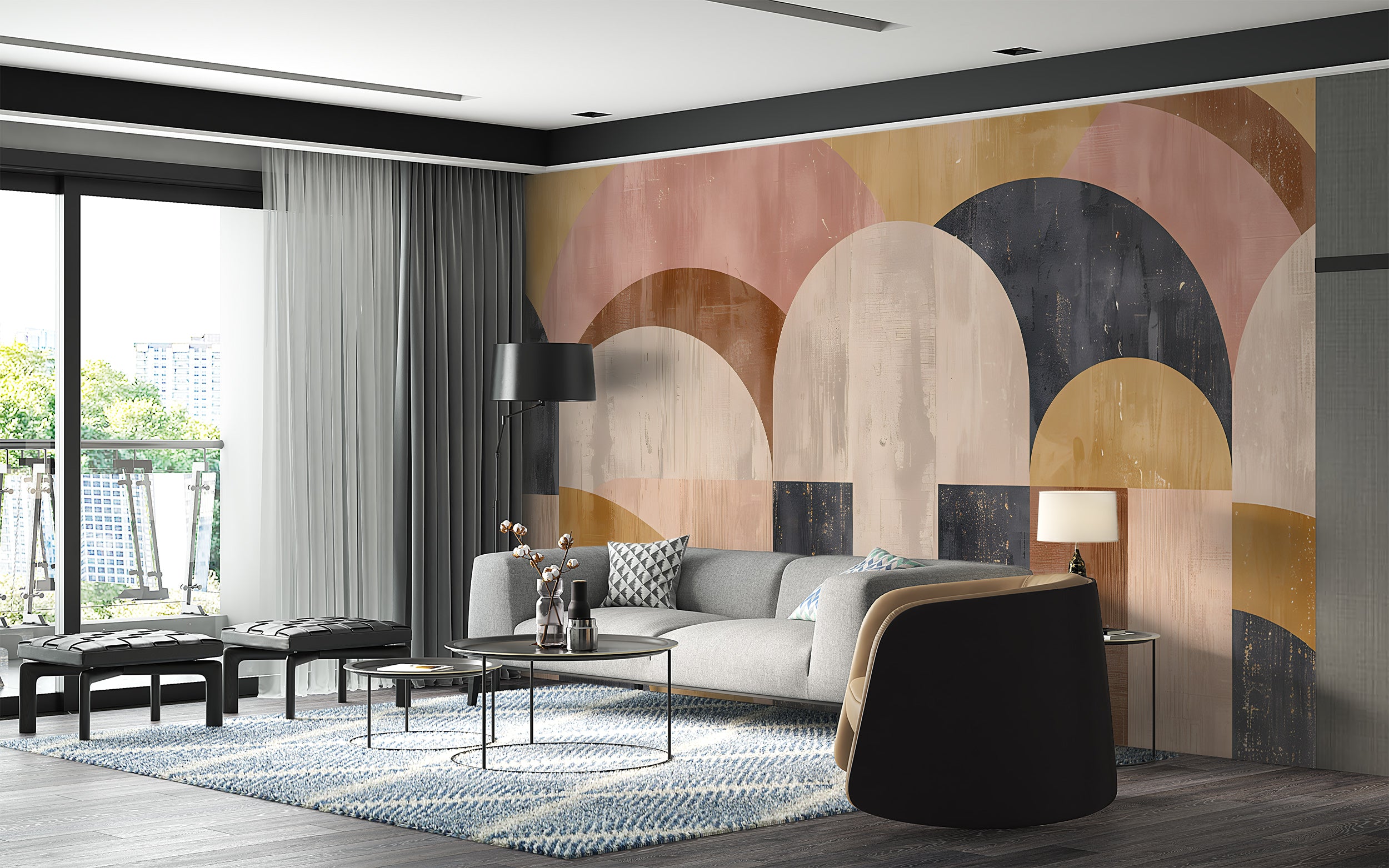 Geometric Wall Mural, Abstract Art Deco Wallpaper, Peel & Stick Modern Mural, Removable Pastel Colours Decal, Self-adhesive Shaped Wallpaper