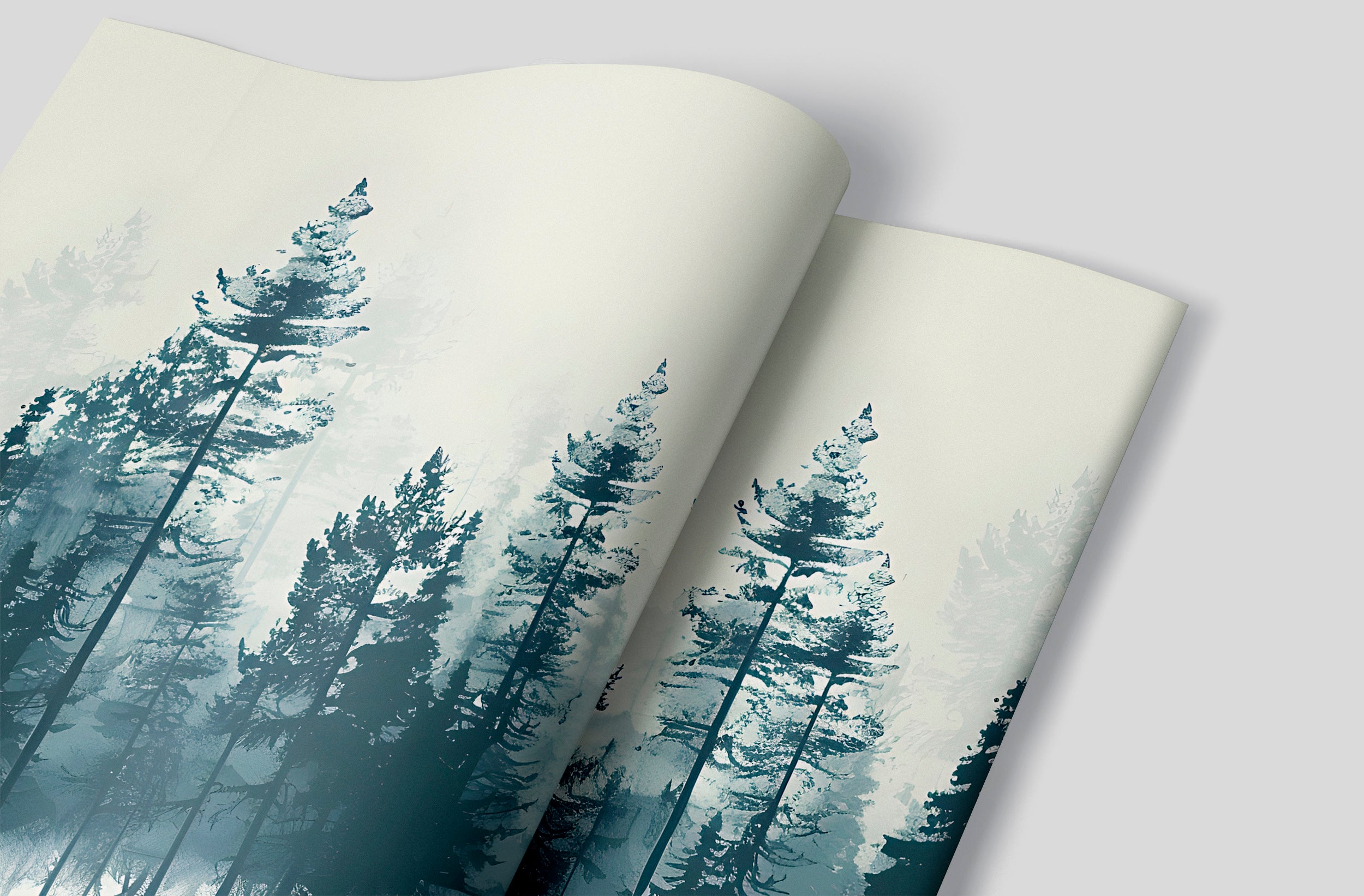 Watercolor Pine Tree Forest Wallpaper, Peel and Stick Nature Mural, Green and Beige Vintage Forest, Classic Seamless Wallpaper