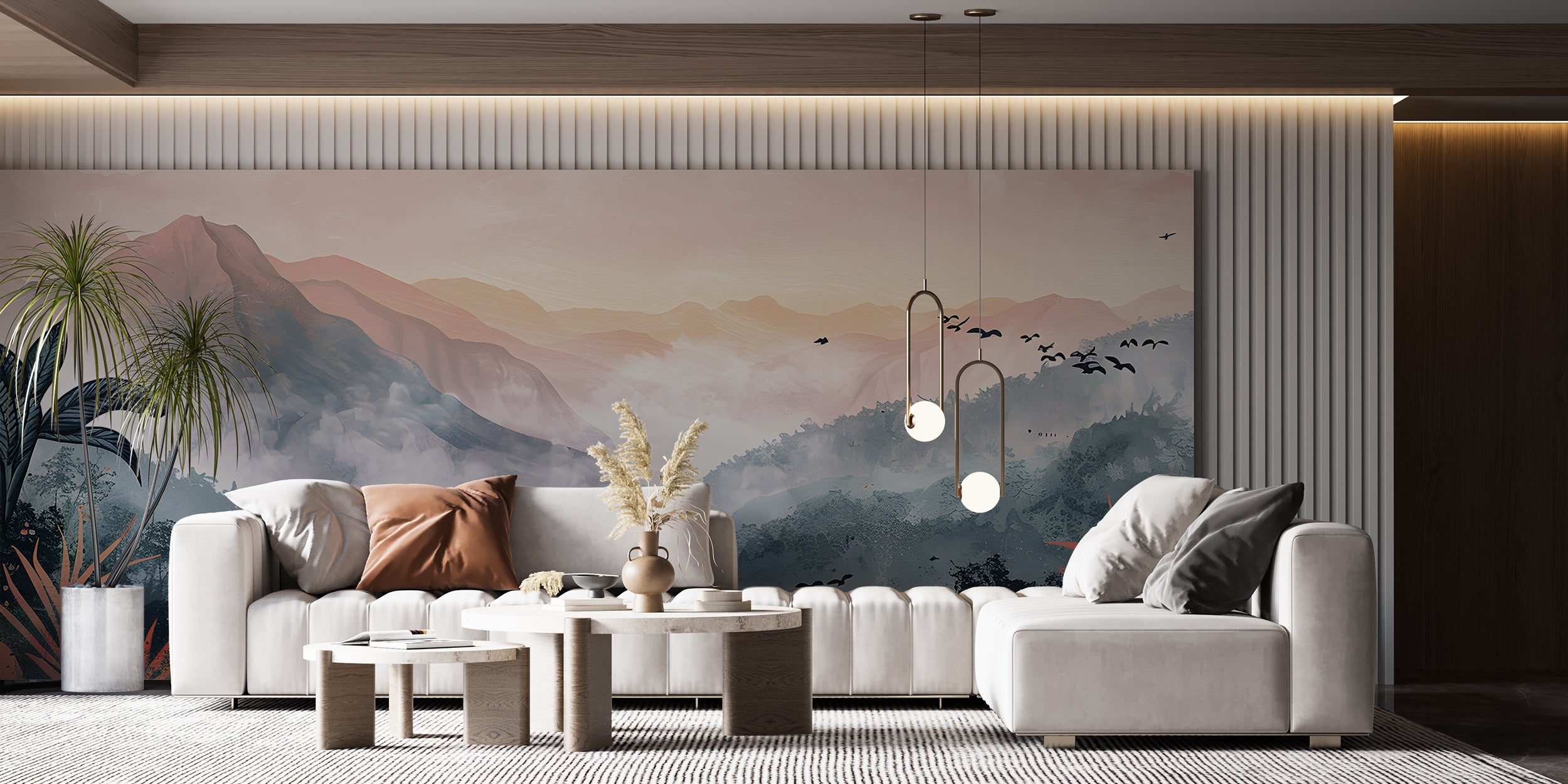 Colorful Jungle Forest Mural, Mountains in the Forest Wallpaper, Peel and Stick Colorful Mountain, Wild Nature Wall Decal, Nursery PVC free