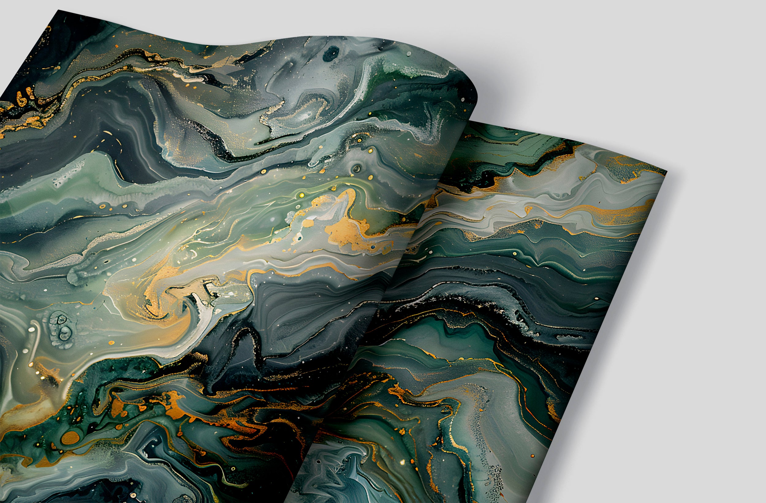 Deep Green Marble Mural, Alcohol Ink Abstract Wallpaper, Peel and Stick Dark Green Stone Texture Art, Removable Marble Sticker Decor