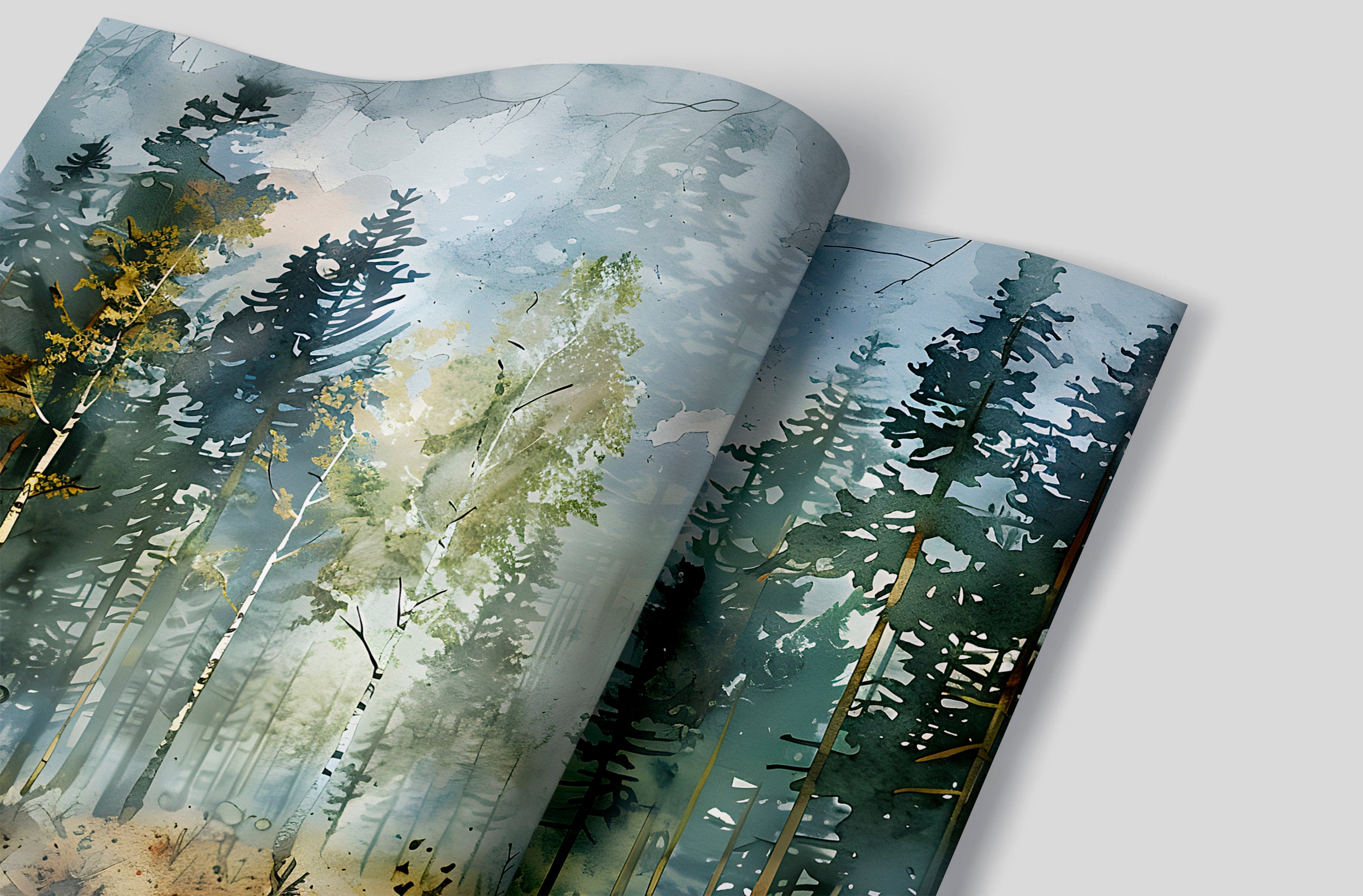 Birch Forest Wallpaper, Watercolor Woodland Mural, Pastel Colors Trees Wall Art, Peel and Stick Birches Decal, Removable Wild Nature Wallpaper