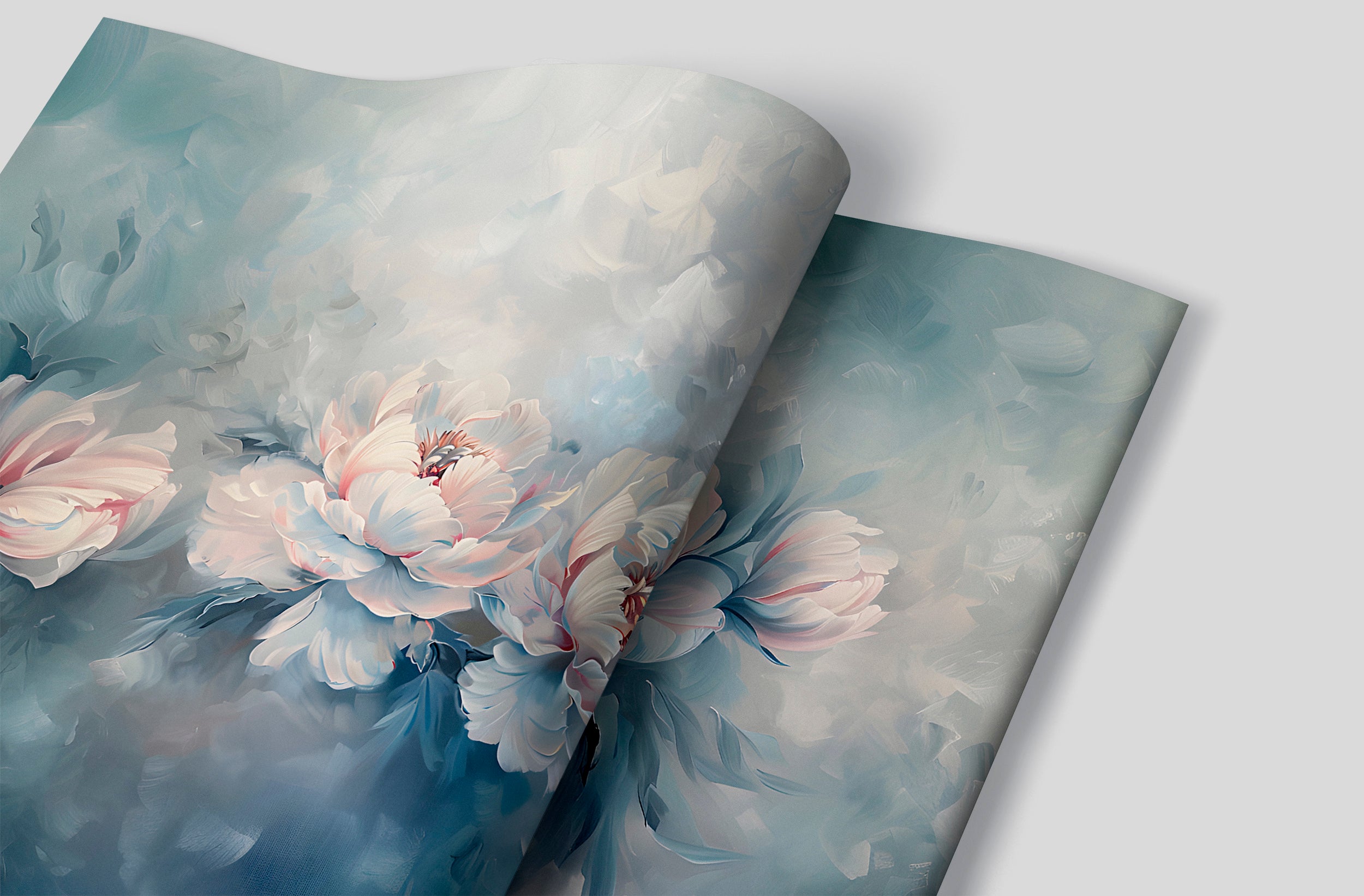 Abstract Floral Blue Mural, Watercolor Peonies Wallpaper, Peel and Stick Botanical Art, Blue Peony Abstract Wall Decal, Removable Flowers PVC free