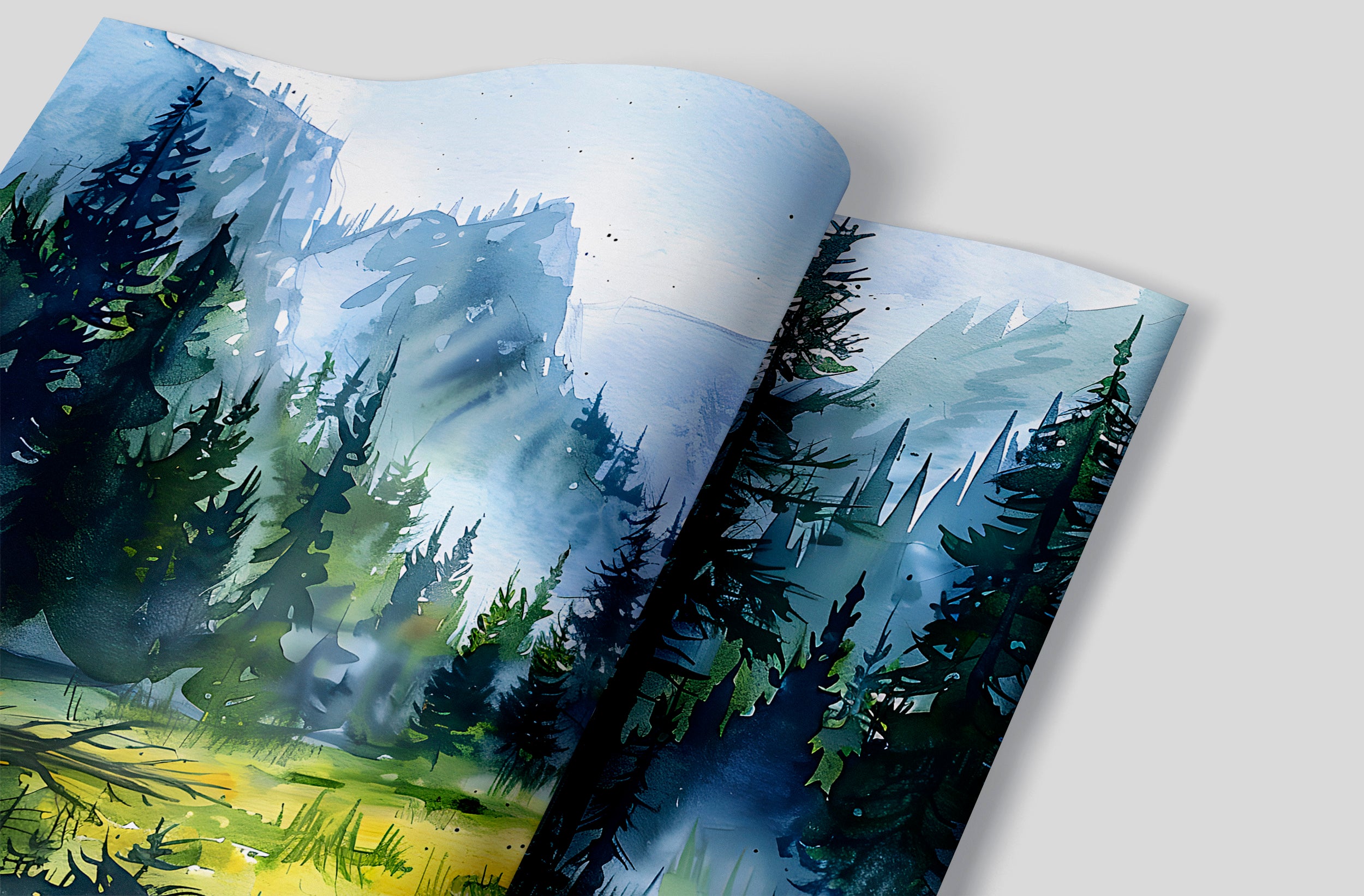 Watercolor Nature Wall Mural, Peel and Stick Mountain Landscape Art, Wild Forest Wallpaper, Removable Custom Size National Park Decal