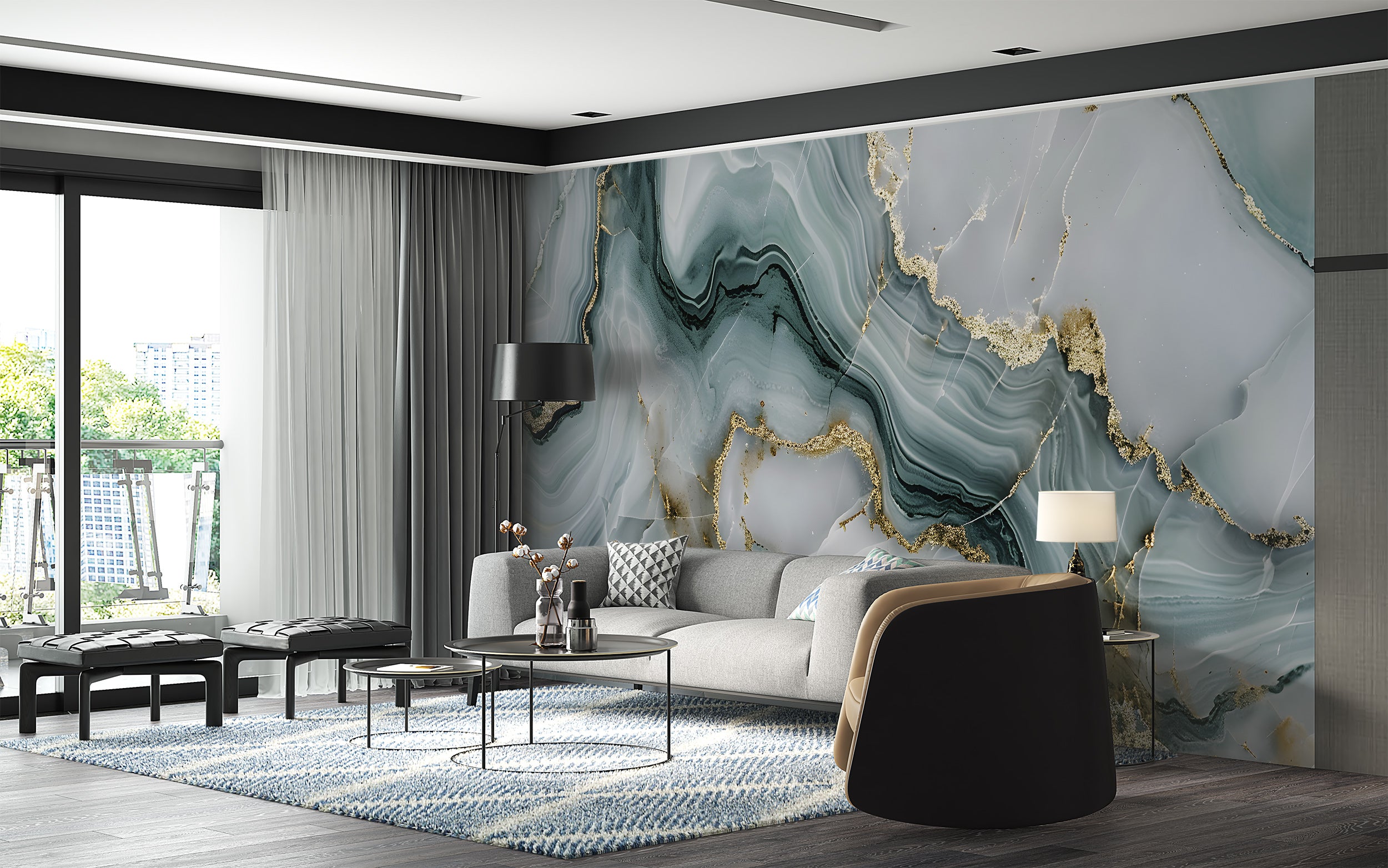 Mint Grey and Gold Alcohol Ink Mural, Peel and Stick Marble Texture Wallpaper, Abstract Green and Grey Stone Wall Decor, Removable Unique Art