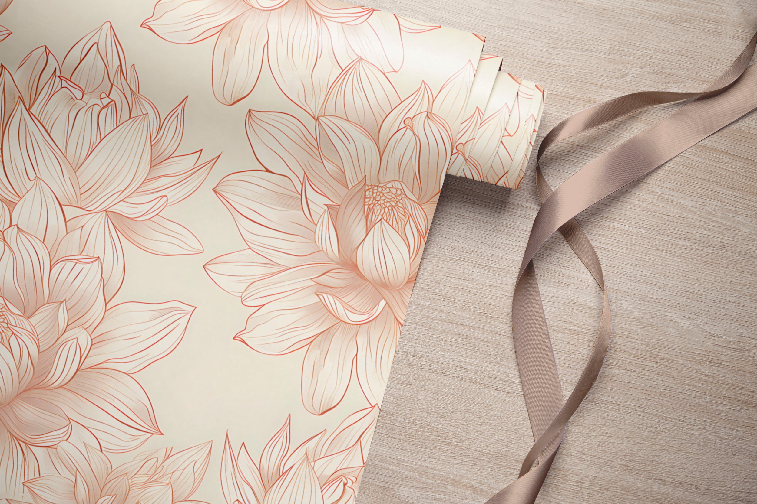 Lotus Flowers Wallpaper, Peel and Stick Pastel Colors Floral Wallpaper, Dusty Rose and Beige Botanical Wall Decor, Removable Flower Pattern Decal