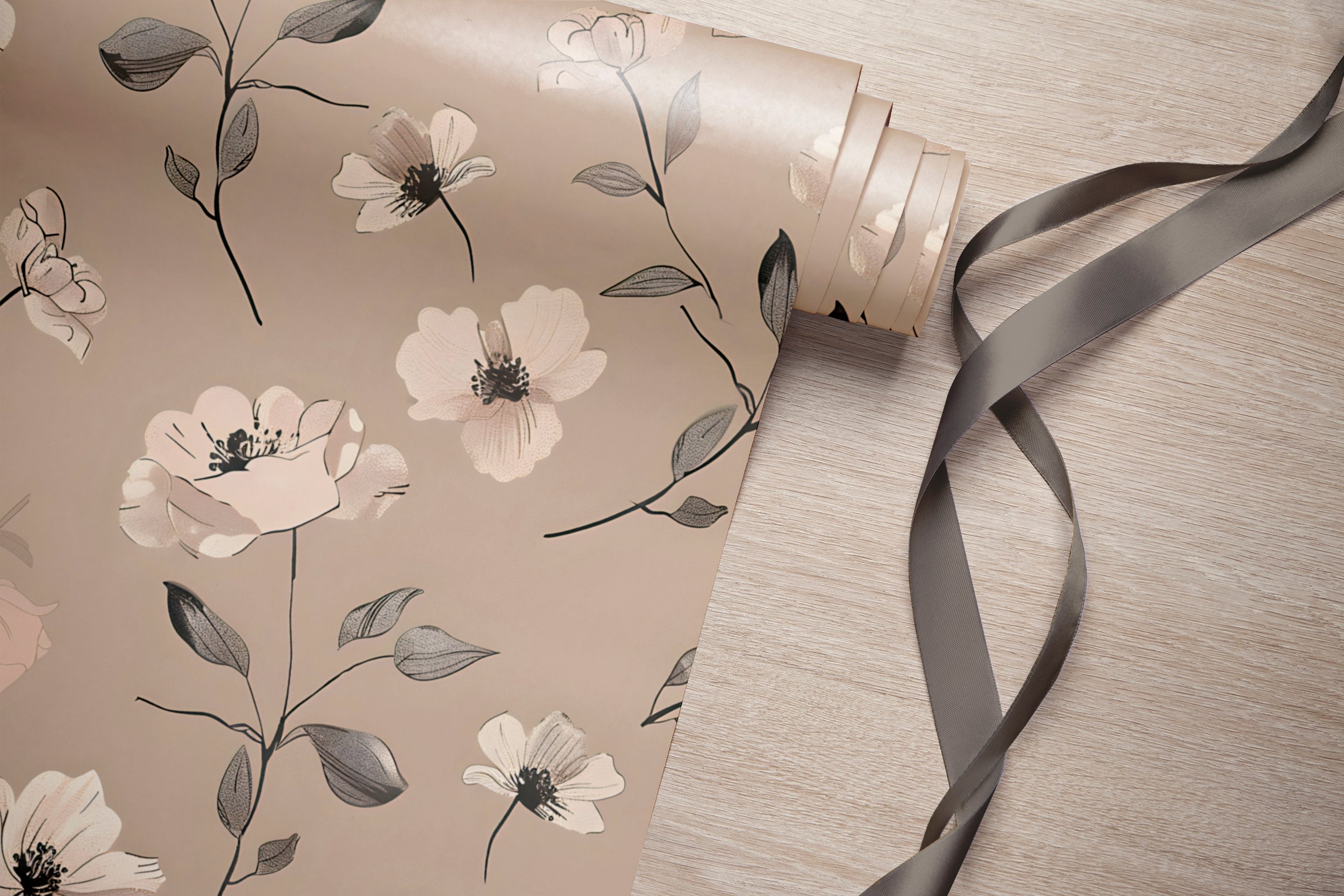 Watercolor Soft Pink Floral Wallpaper, Self-adhesive Dusty Rose Botanical Wall Decal, Meadow Flowers Removable Pastel Colors Wall Decor