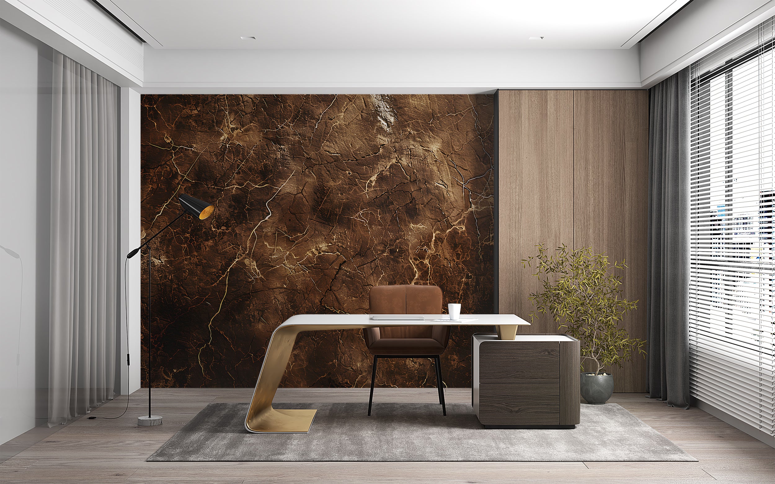 Dark Brown & Gold Marble Mural, Self-adhesive Stone Texture Wallpaper, Removable Abstract Modern Dark Wall Decal, Natural Brown Marble Decor