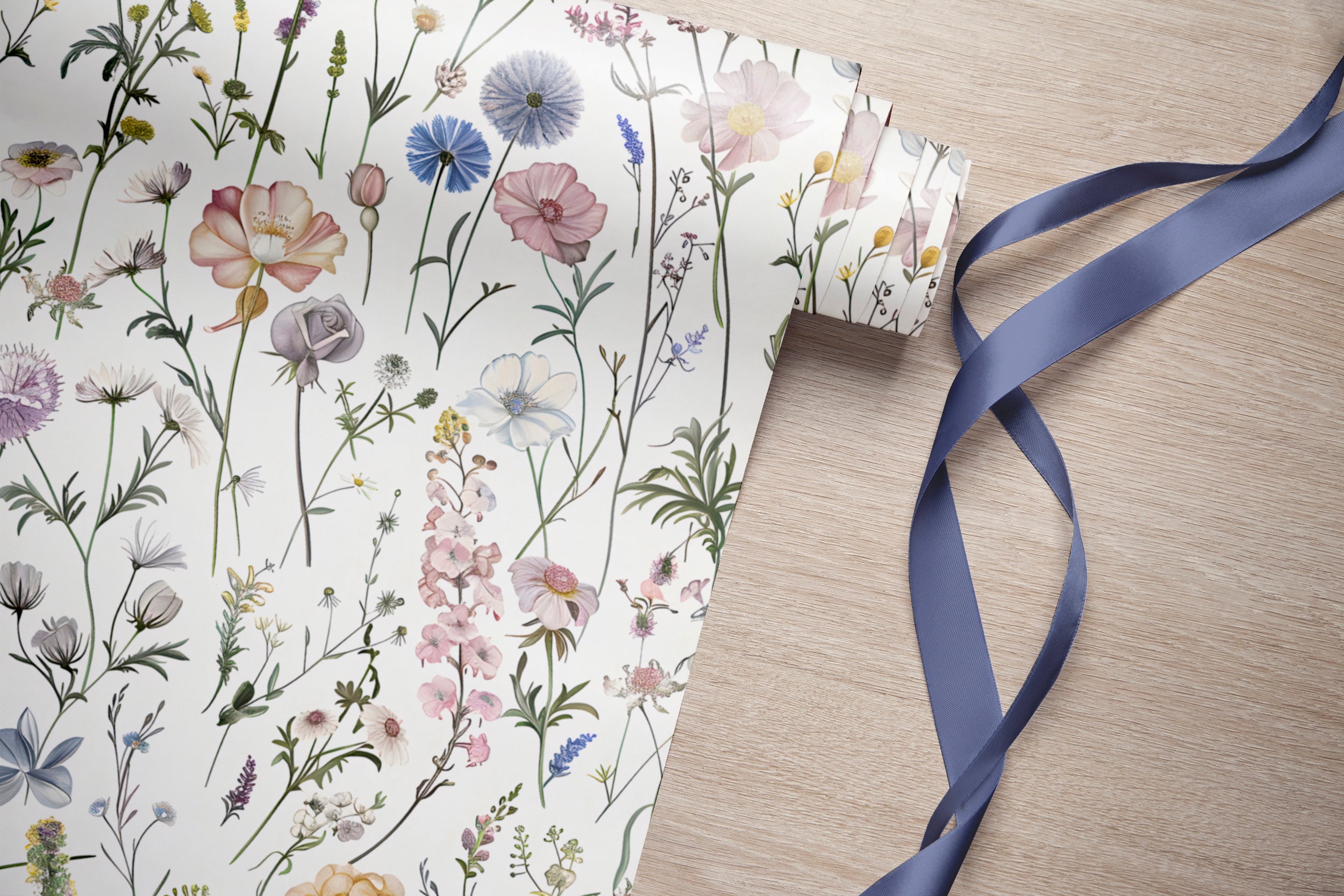 Delicate Flowers in Pastel Colors Wallpaper, Peel and Stick Light Floral Wall Decal, Wild Meadow Flower Pattern Wallpaper, Removable PVC-free