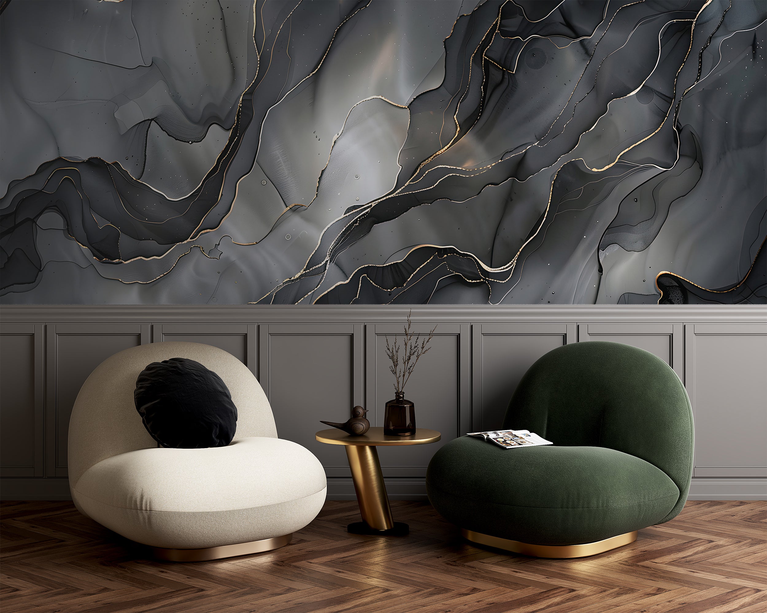 Black Alcohol Ink Wall Mural, Peel and Stick Abstract Dark Wallpaper, Removable Dark Modern Wall Art