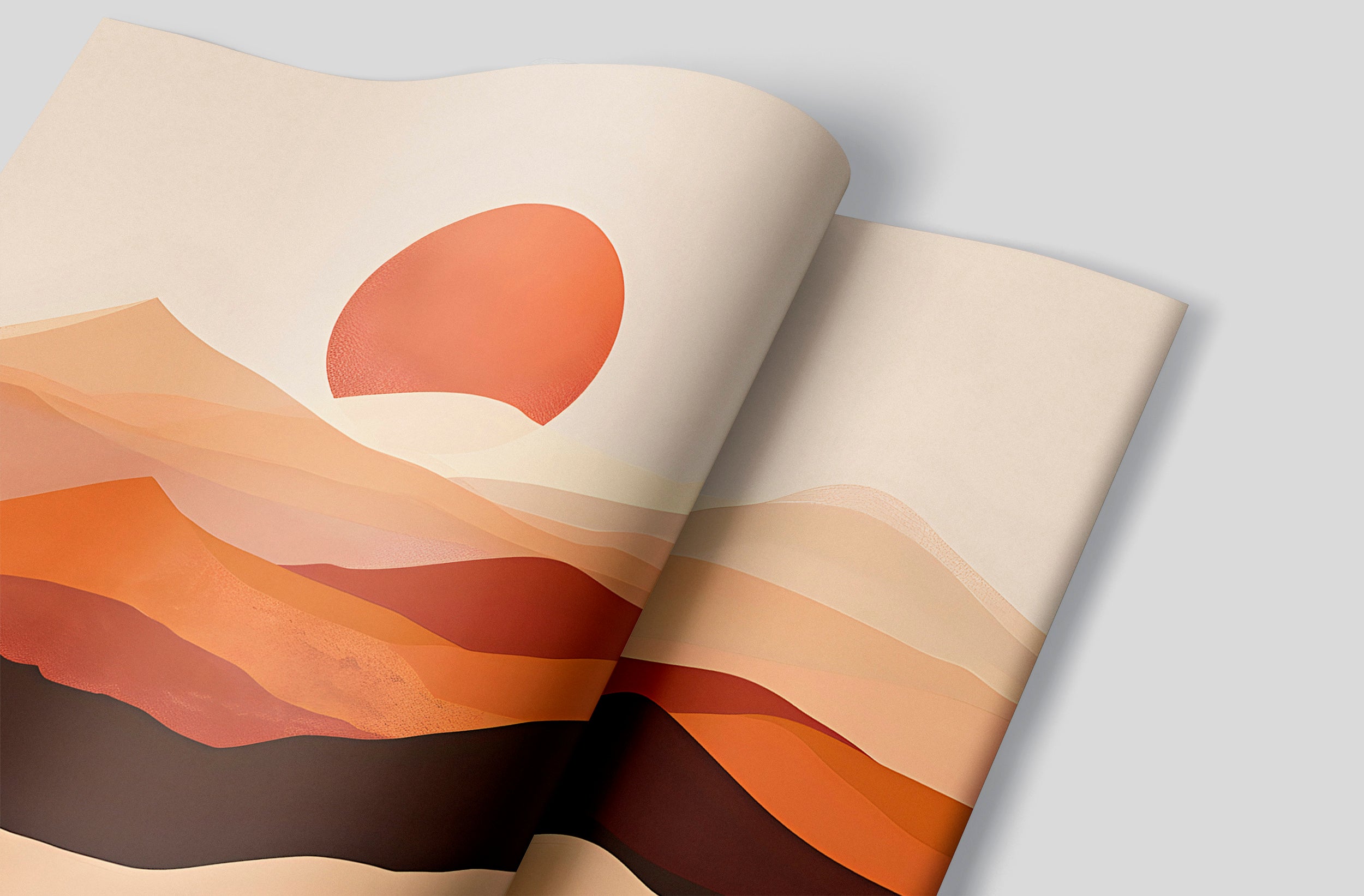 Minimalistic Desert Wall Mural, Peel and Stick Watercolor Sand Dunes Wallpaper, Abstract Mountain Sunset Mural, Beige and Brown Boho Mural