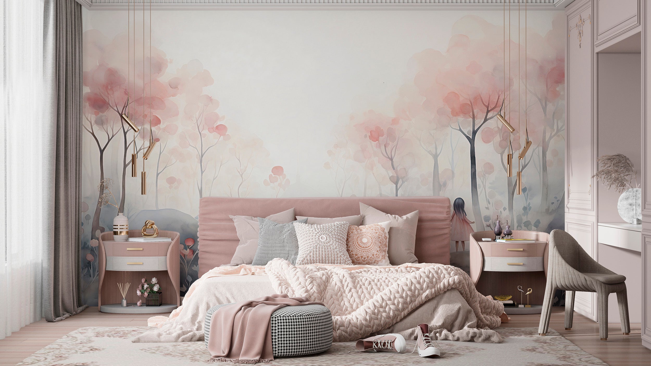 Whimsical Little Girl in Fairy Forest Mural