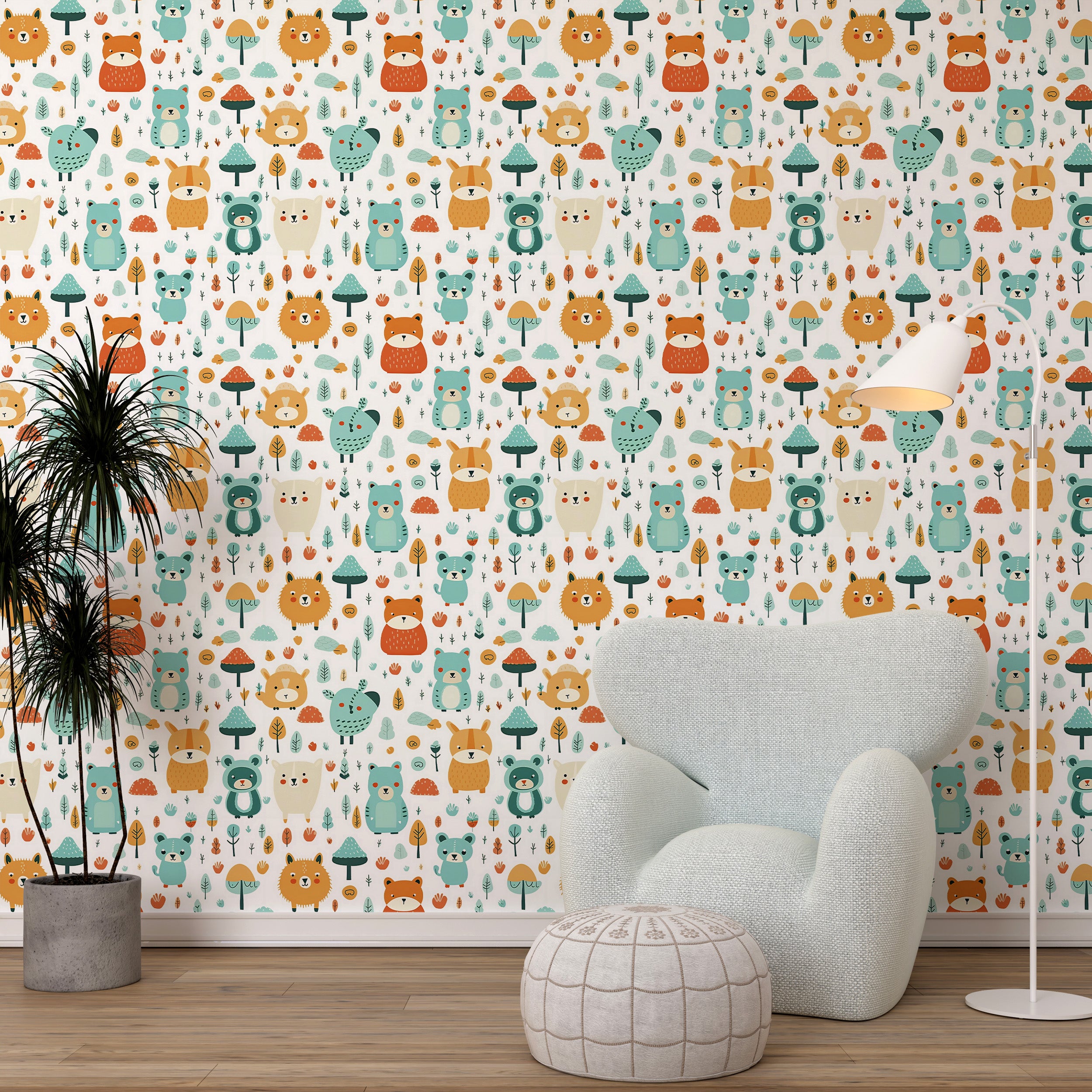 Animals Pattern Kids Wallpaper in Room Setting