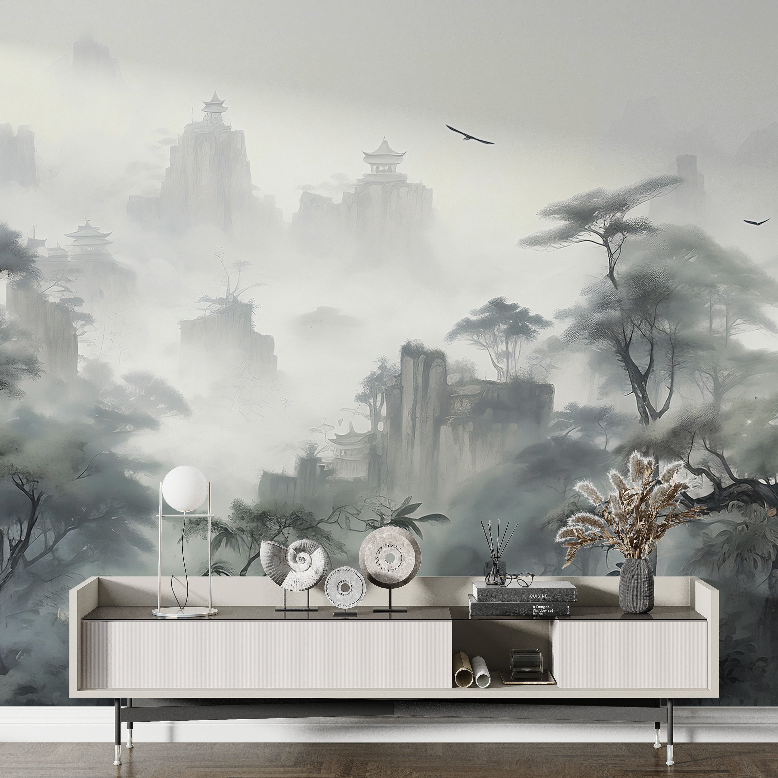 Peel and Stick Monochrome Mural with Nostalgic Aesthetics