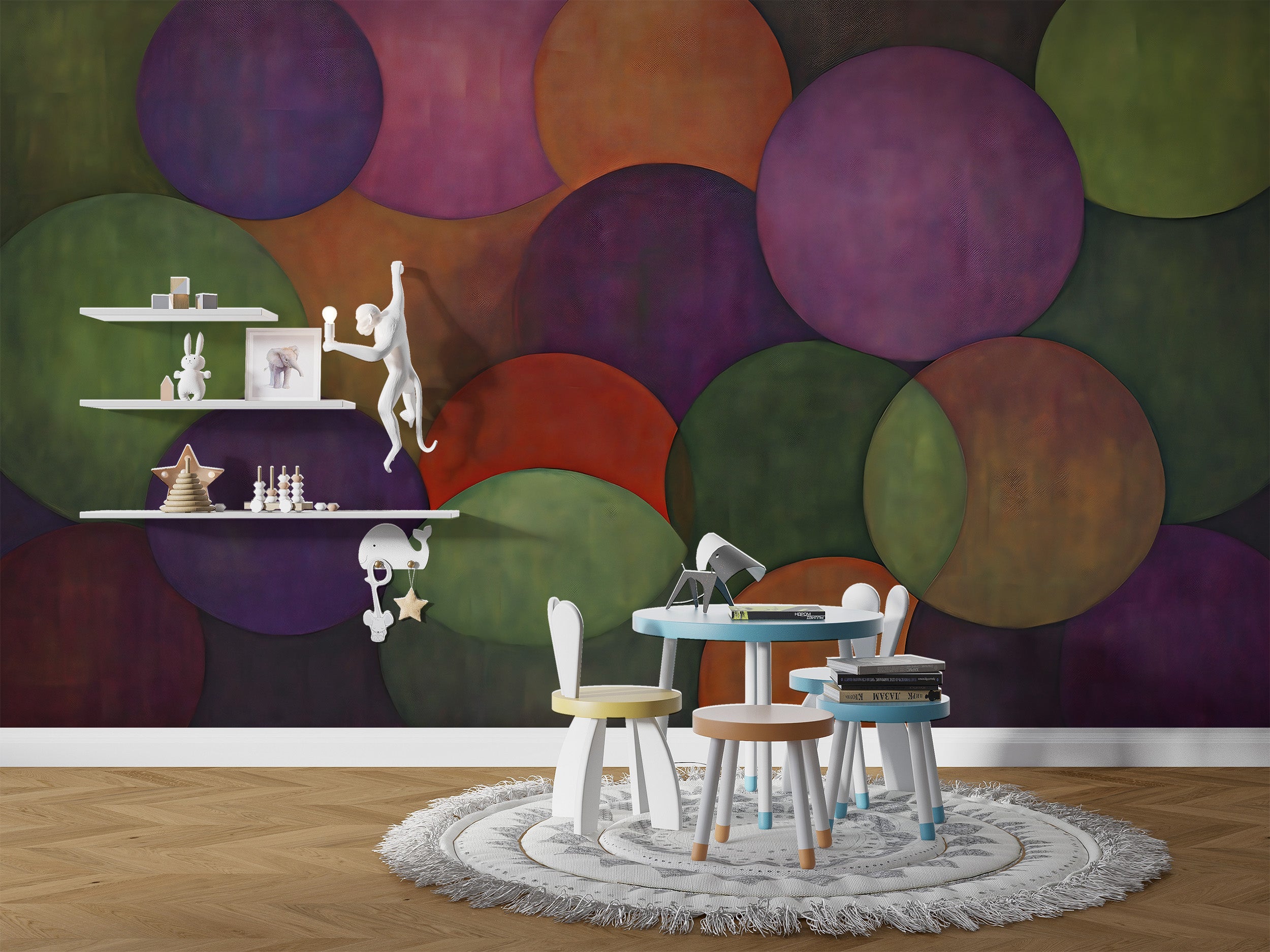 Abstract Geometric Wall Mural with Playful Dots