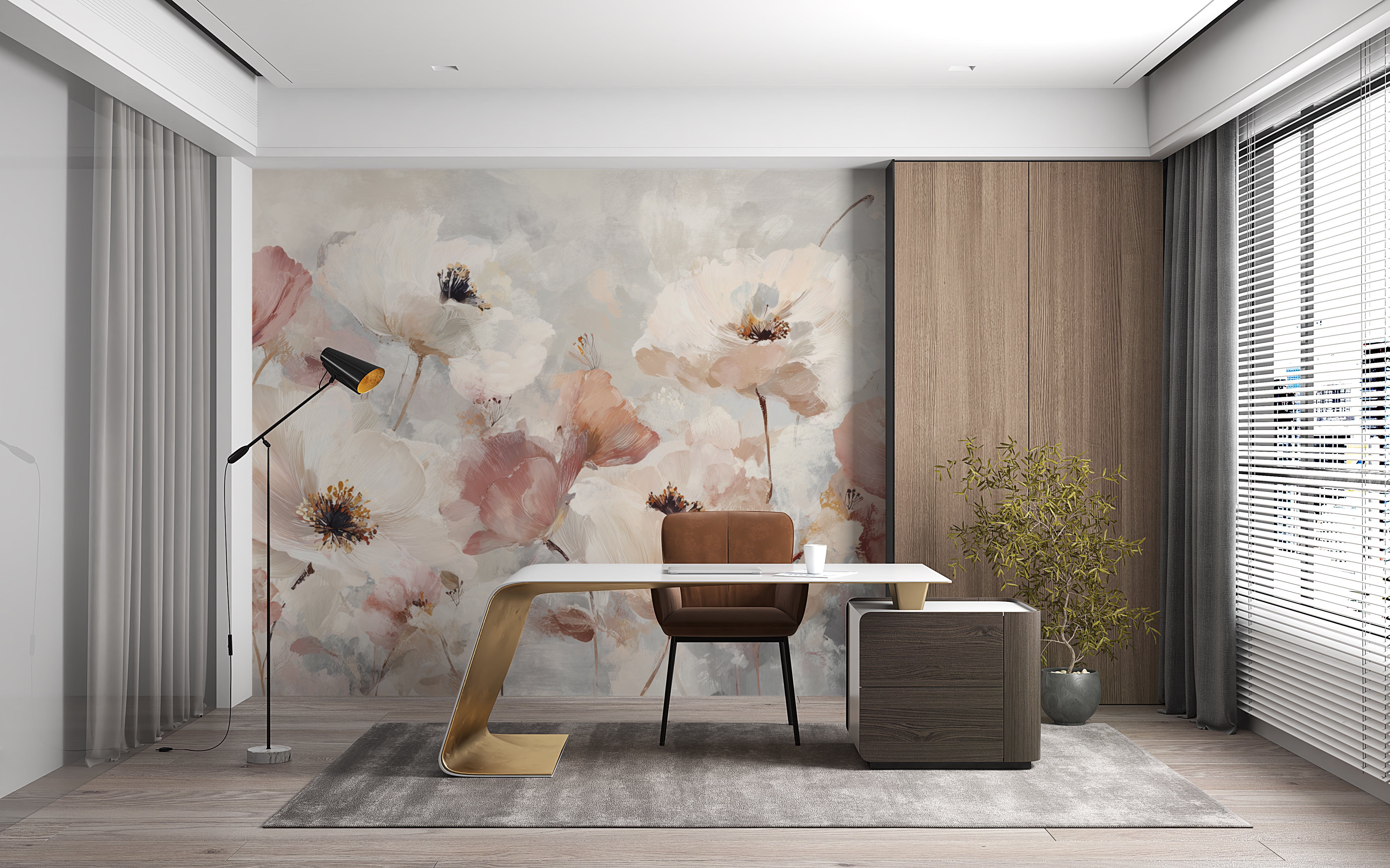 Romantic Floral Wall Mural – Blush and Cream Watercolor Flowers Wallpaper