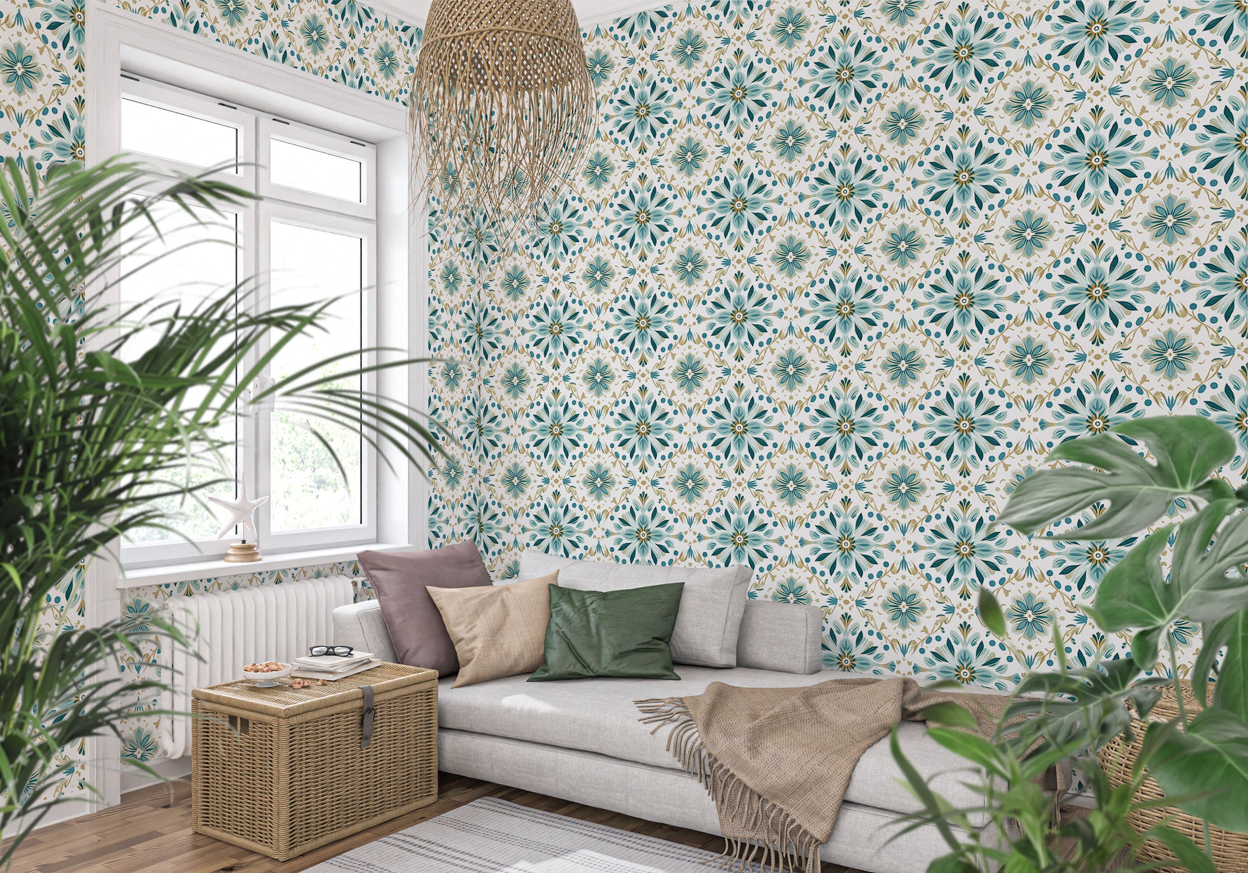 Peel and Stick Floral Art Deco Wallpaper