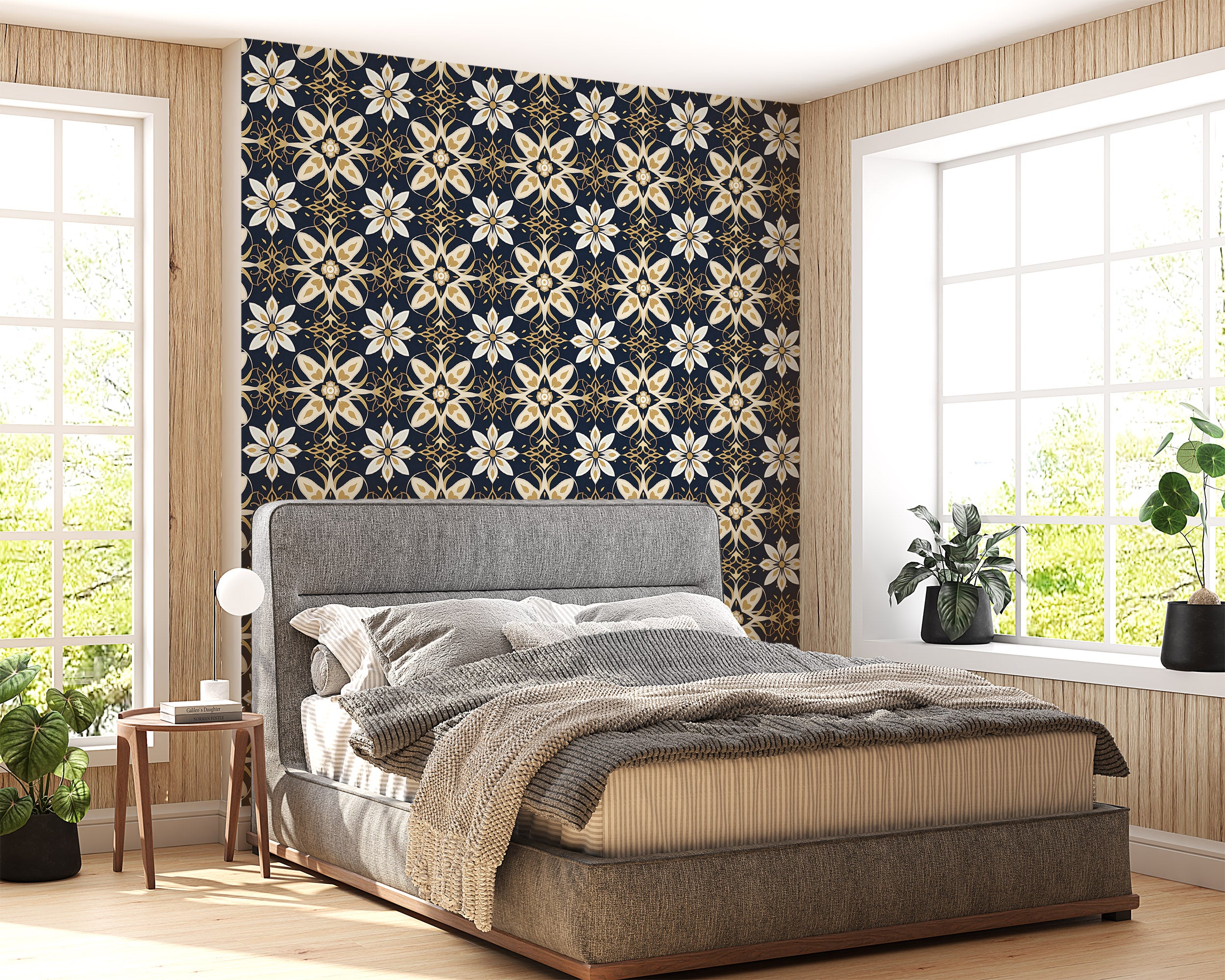 Floral Ornament Peel and Stick Wallpaper in Room