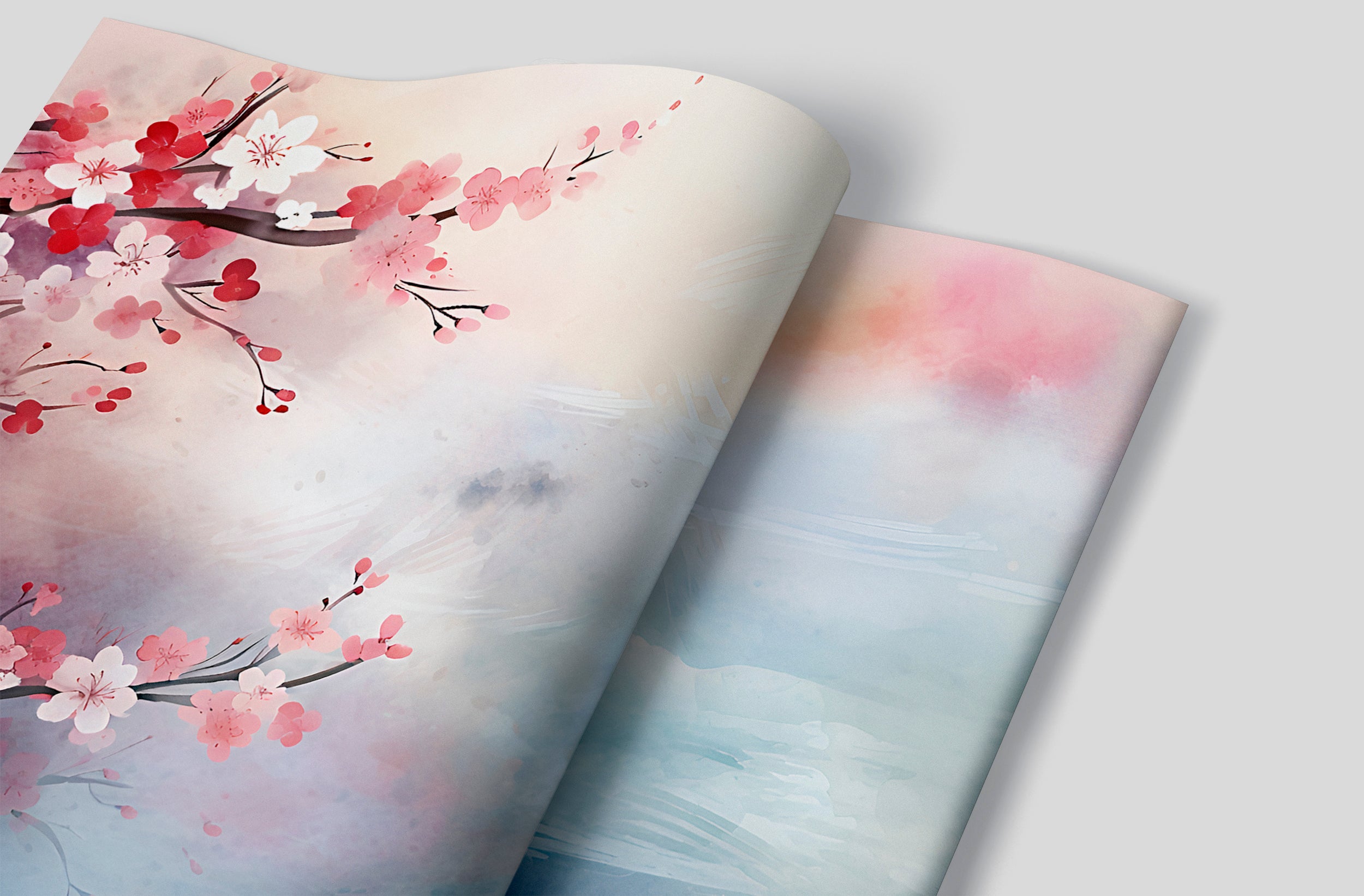 Blue And Pink Japanese Mural For Bedrooms