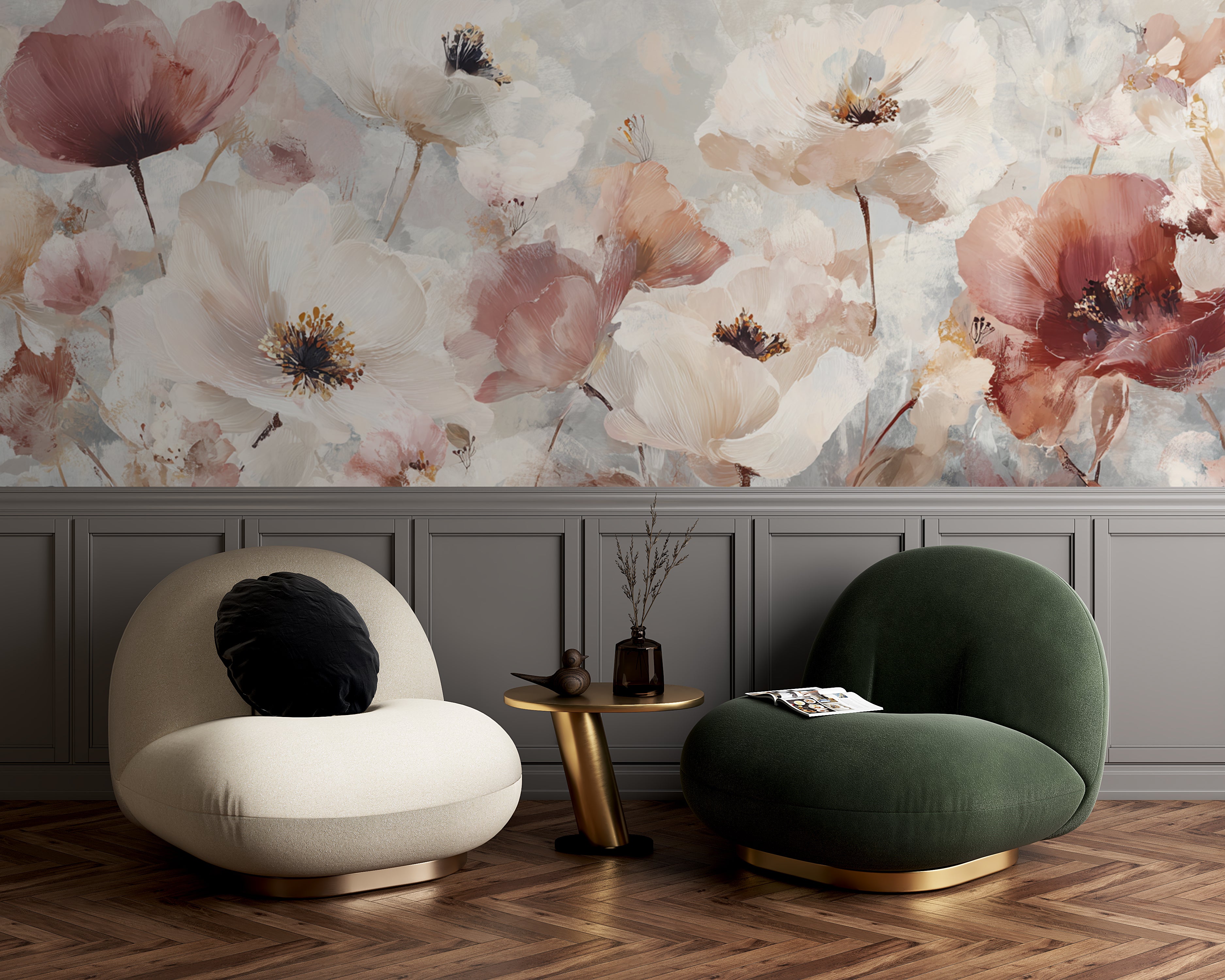 Romantic Floral Wall Mural – Blush and Cream Watercolor Flowers Wallpaper