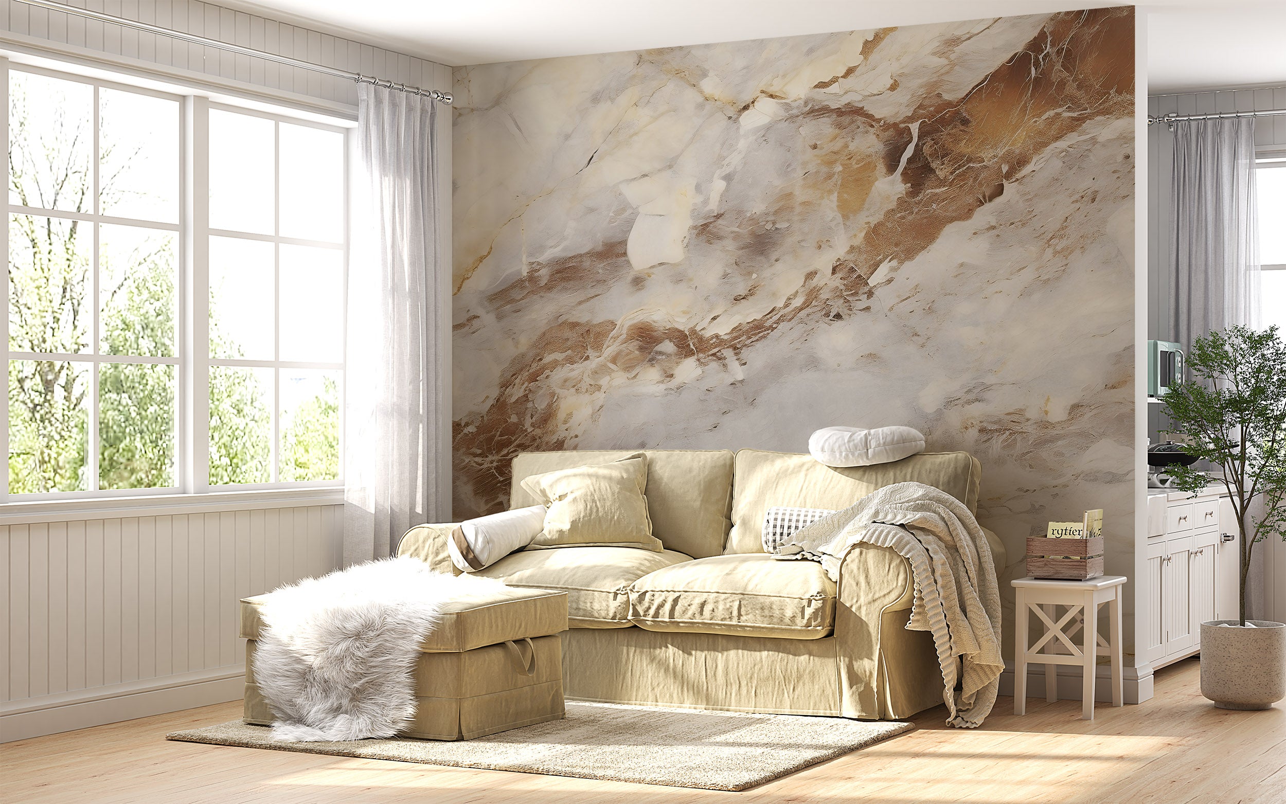 Subtle Veining in Brown and Grey Marble Removable Wallpaper Detail