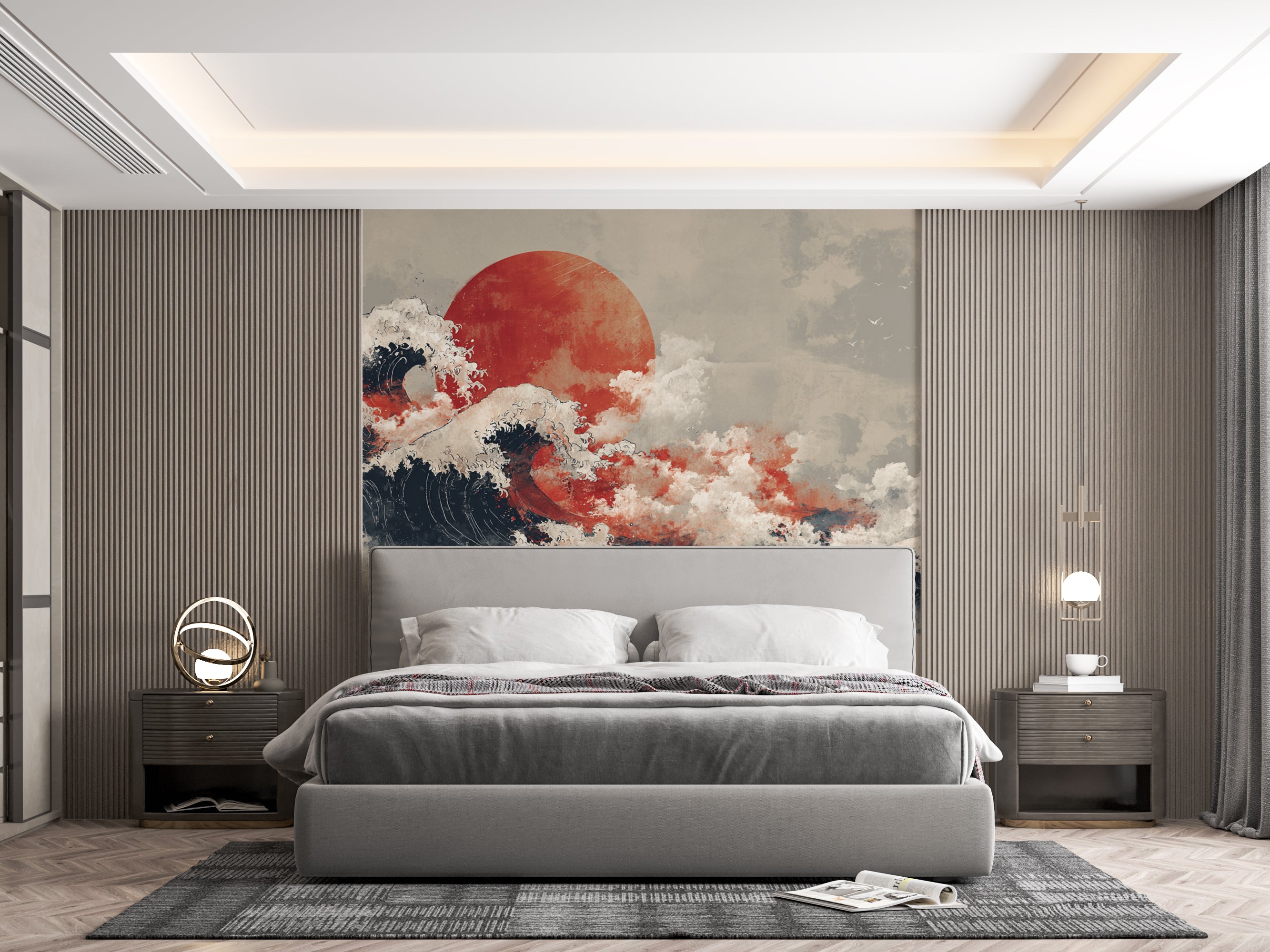 japanese wave mural wallpaper
rising red sun wall art