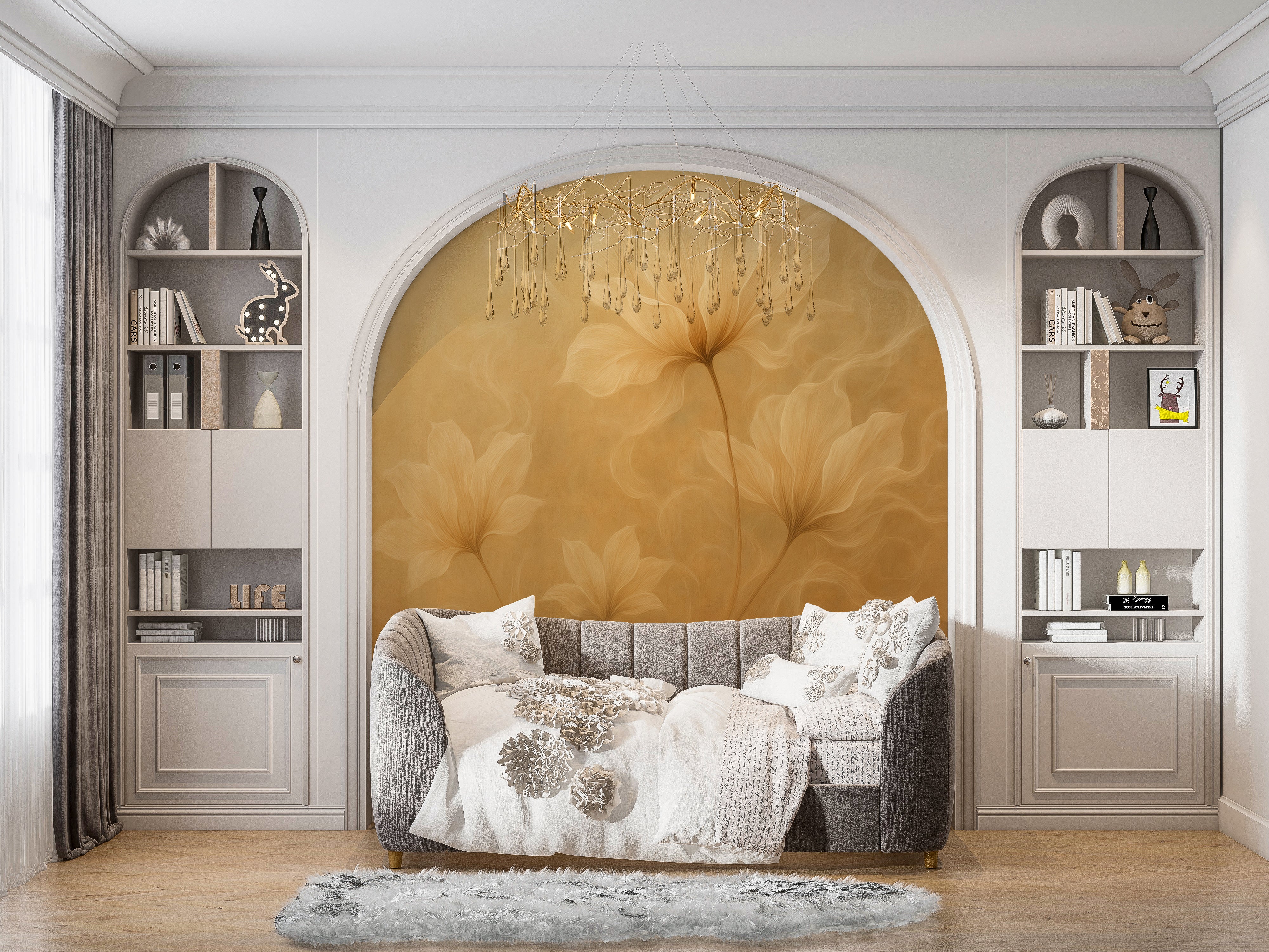 Elegant Floral Wallpaper for Home Decor - Beige Flowers