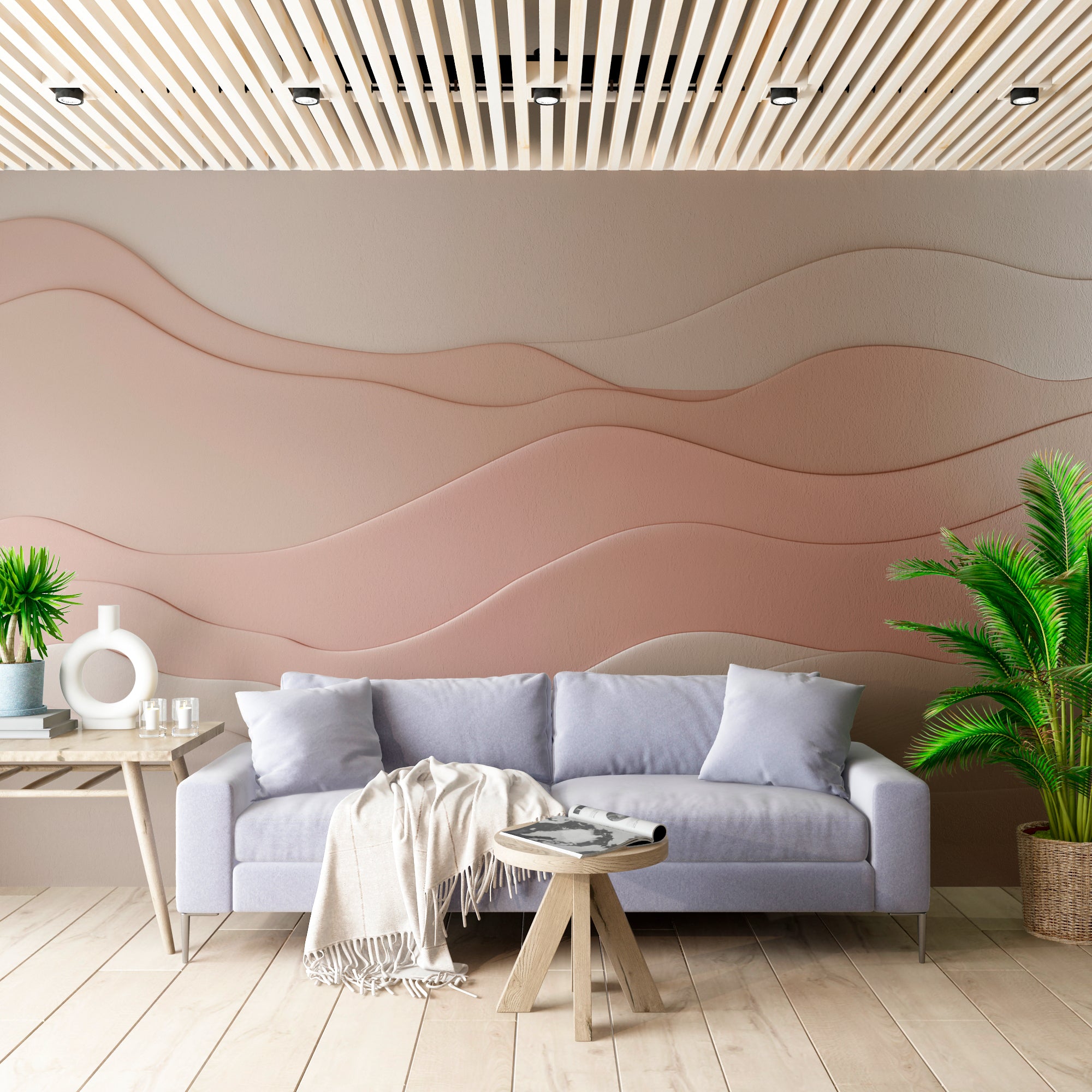 Elegant Beige and Pink Abstract Wallpaper - Perfect for Modern Home Decor