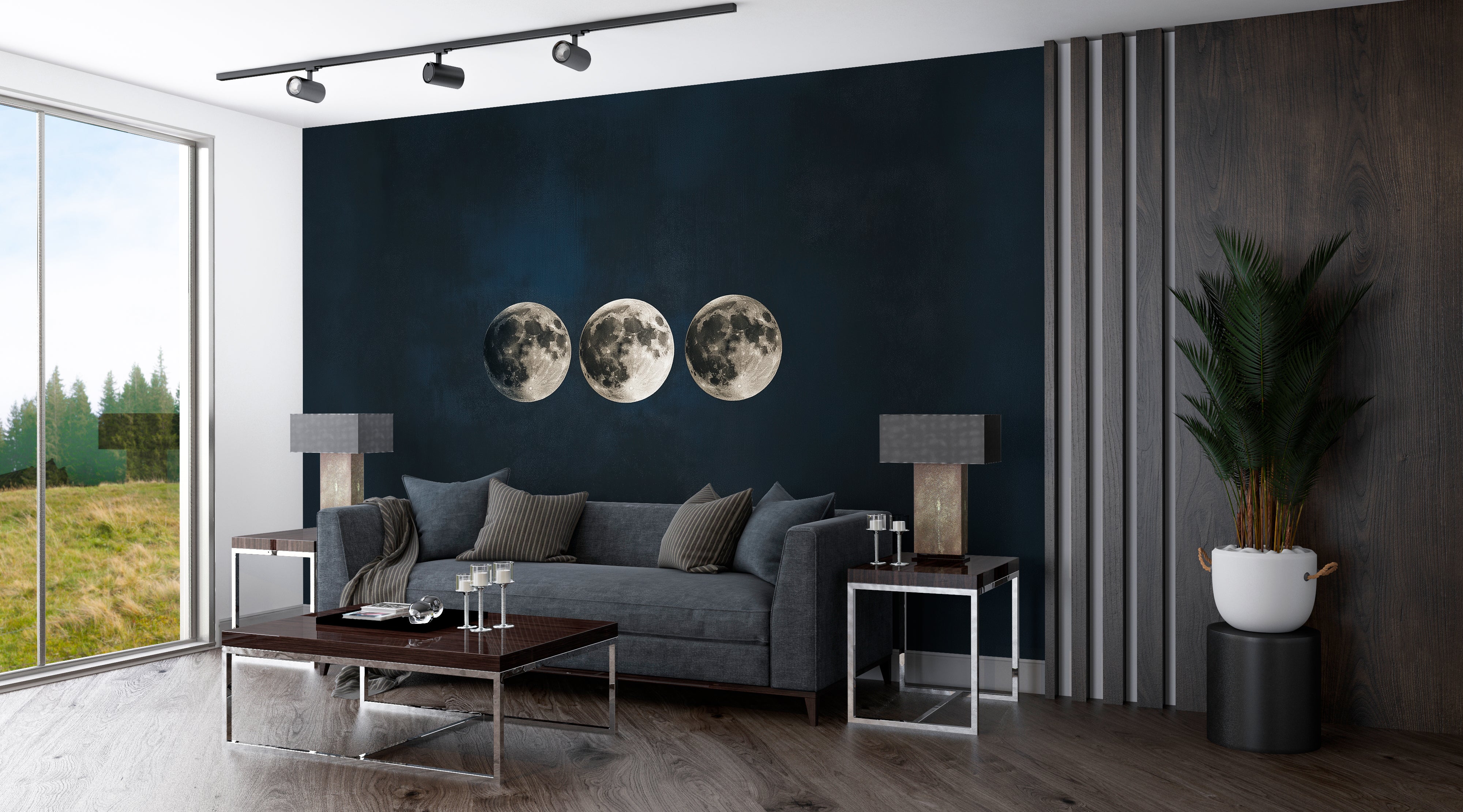 Luxurious Moon Phase Wallpaper - Elegant Celestial Design