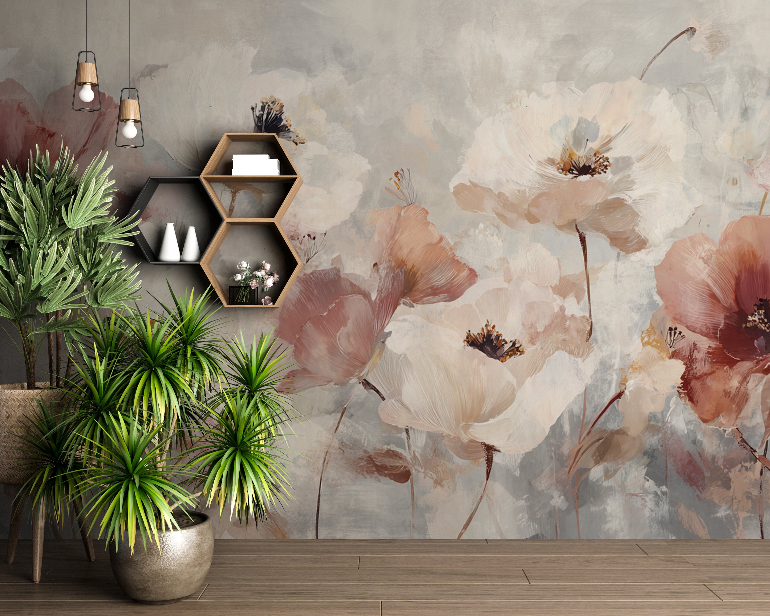 Romantic Floral Wall Mural – Blush and Cream Watercolor Flowers Wallpaper