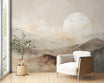 Japandi mountain landscape wall mural in beige and brown tones