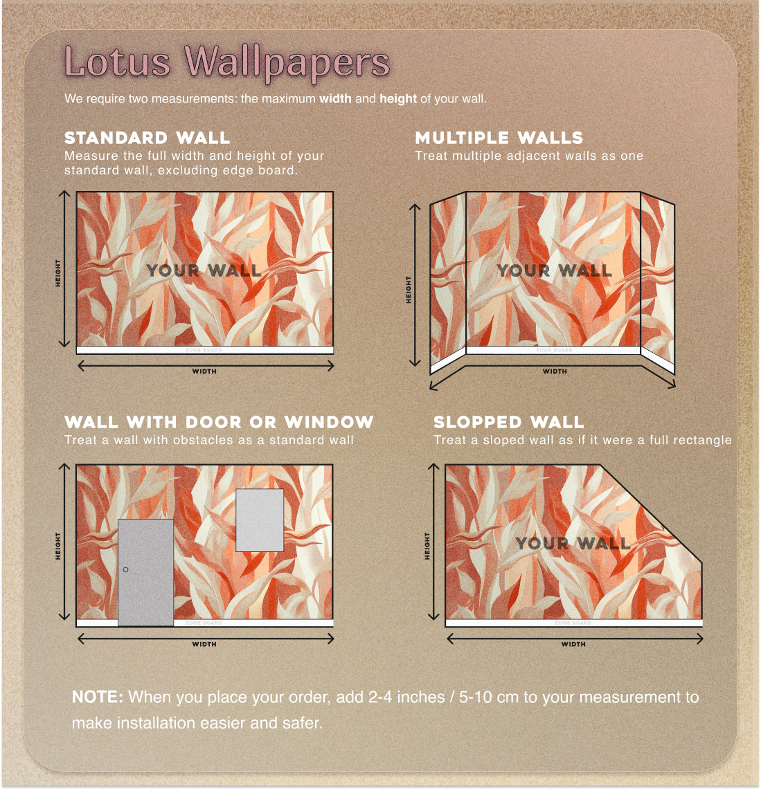 Elegant abstract mural with flowing leaves in warm orange and beige tones, modern nature-inspired background for design and decoration