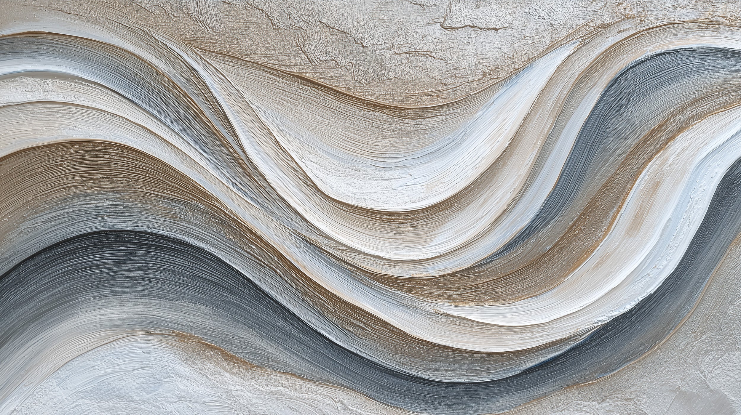 Abstract flowing waves mural in grey beige tones, a self-adhesive peel & stick wall art showcasing neutral, geological