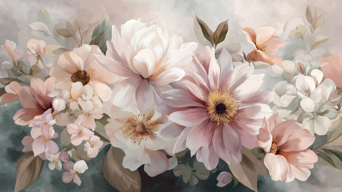 Floral Wall Mural - Pastel Flower Mural | Blush Pink Decor