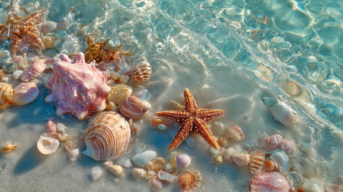 Seashell Wall Mural - Starfish Beach Art | Coastal Bathroom - Ocean Waves, Pink Shells, Sandy Shore, Removable Peel and Stick Beach Decor 2.