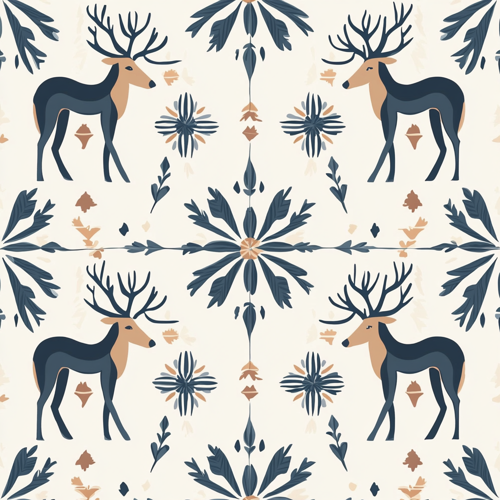 Nordic Forest Wallpaper | Blue Beige Deer Pattern, Scandinavian Folk Art Peel and Stick Wallpaper, Cozy Living Room Decor