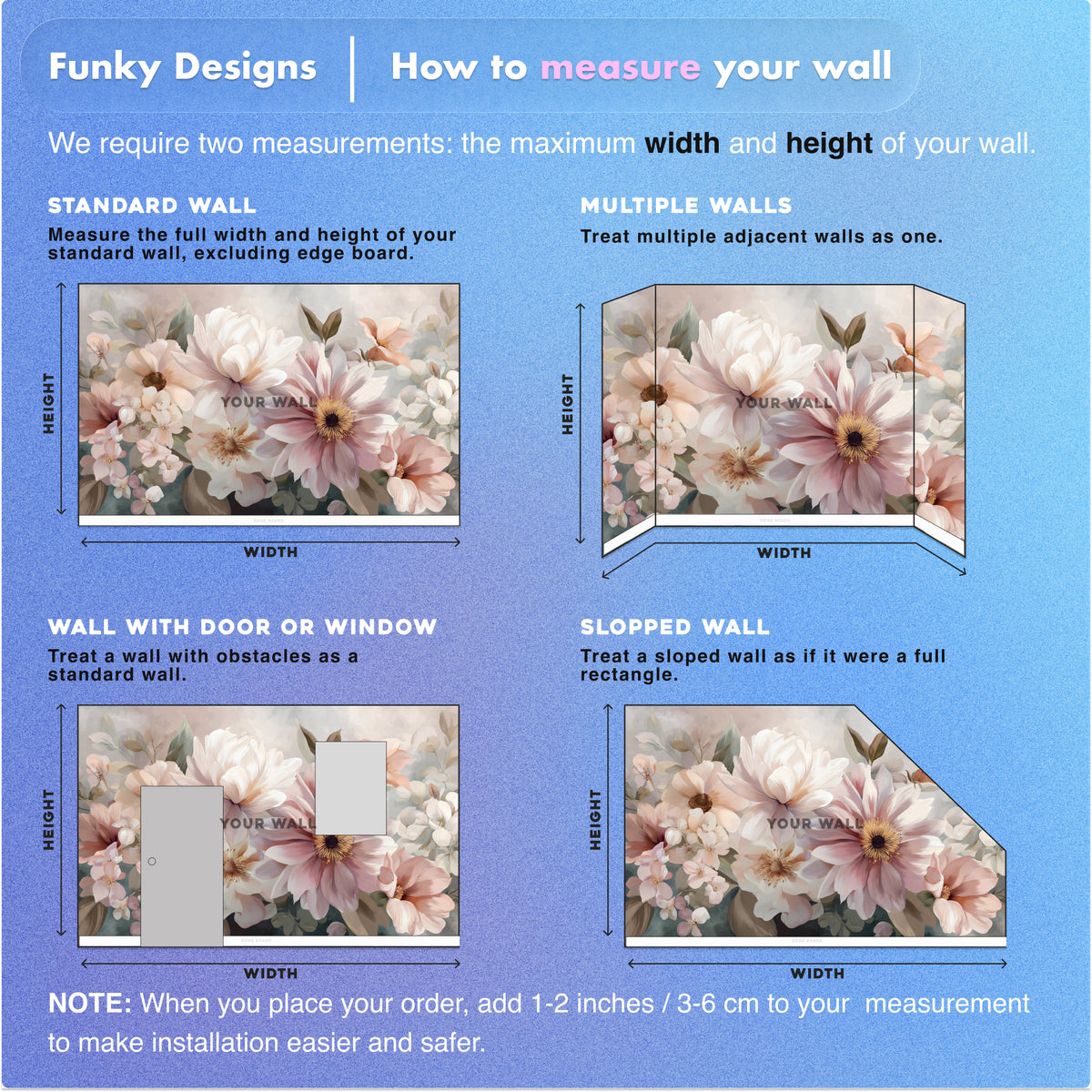 Floral Wall Mural - Pastel Flower Mural | Blush Pink Decor