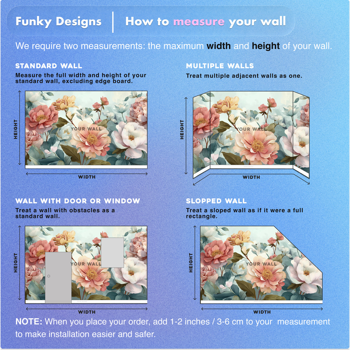 Peony Wall Mural - Pastel Floral Art | Pink Green Decor, Large Peonies, Elegant Botanicals, Peel and Stick Mural, Romantic Floral Wall Decor