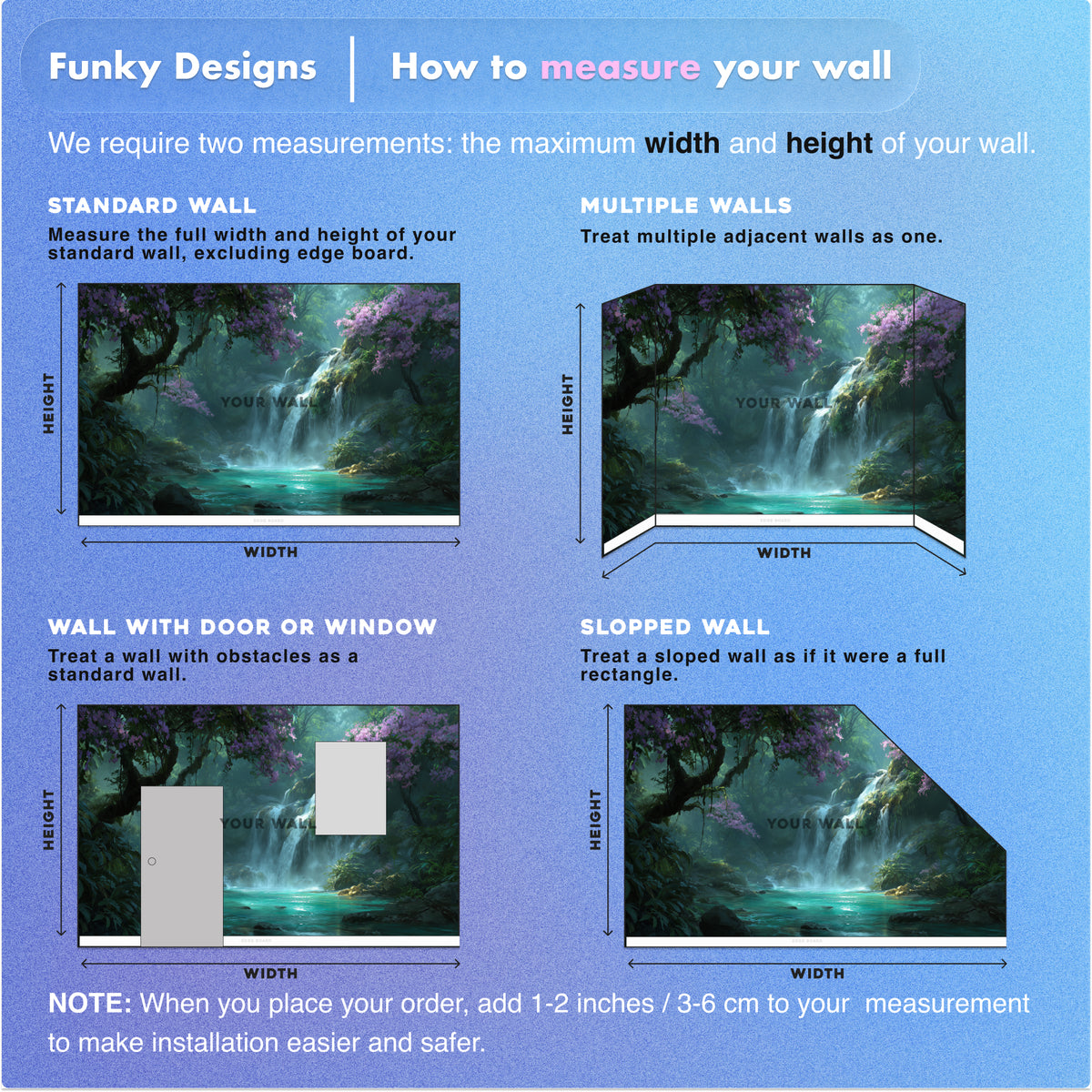 Tropical Jungle Waterfall Wall Mural | Emerald Lagoon, Purple Flowers, Moody Rainforest Peel and Stick Mural, Bedroom Bathroom Living Room Decor